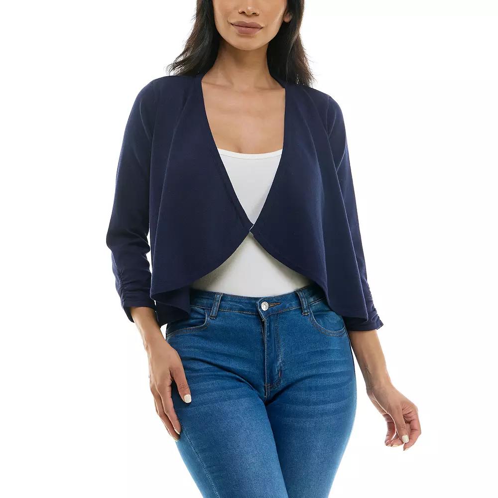 Women's Nina Leonard Shirred Cascading Front Long Sleeve Cardigan Sweater, Size: XL, Ivory Product Image