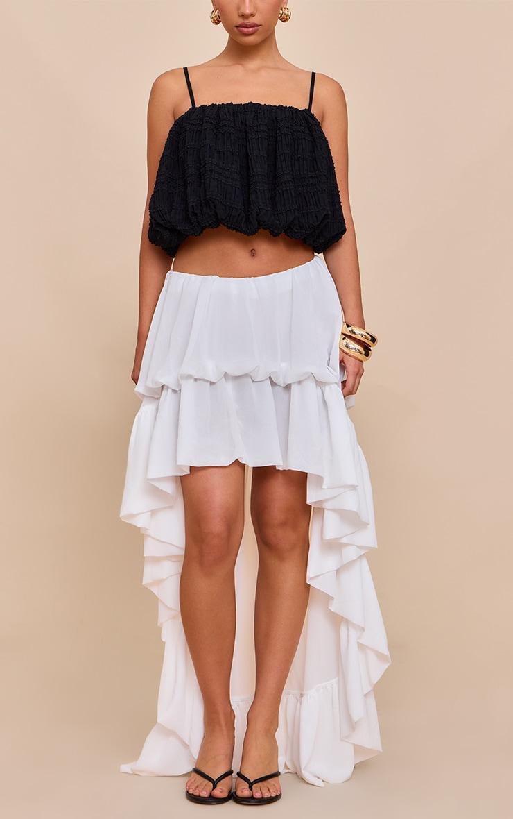 White Chiffon Tiered Puffball Waterfall Style Maxi Skirt Product Image