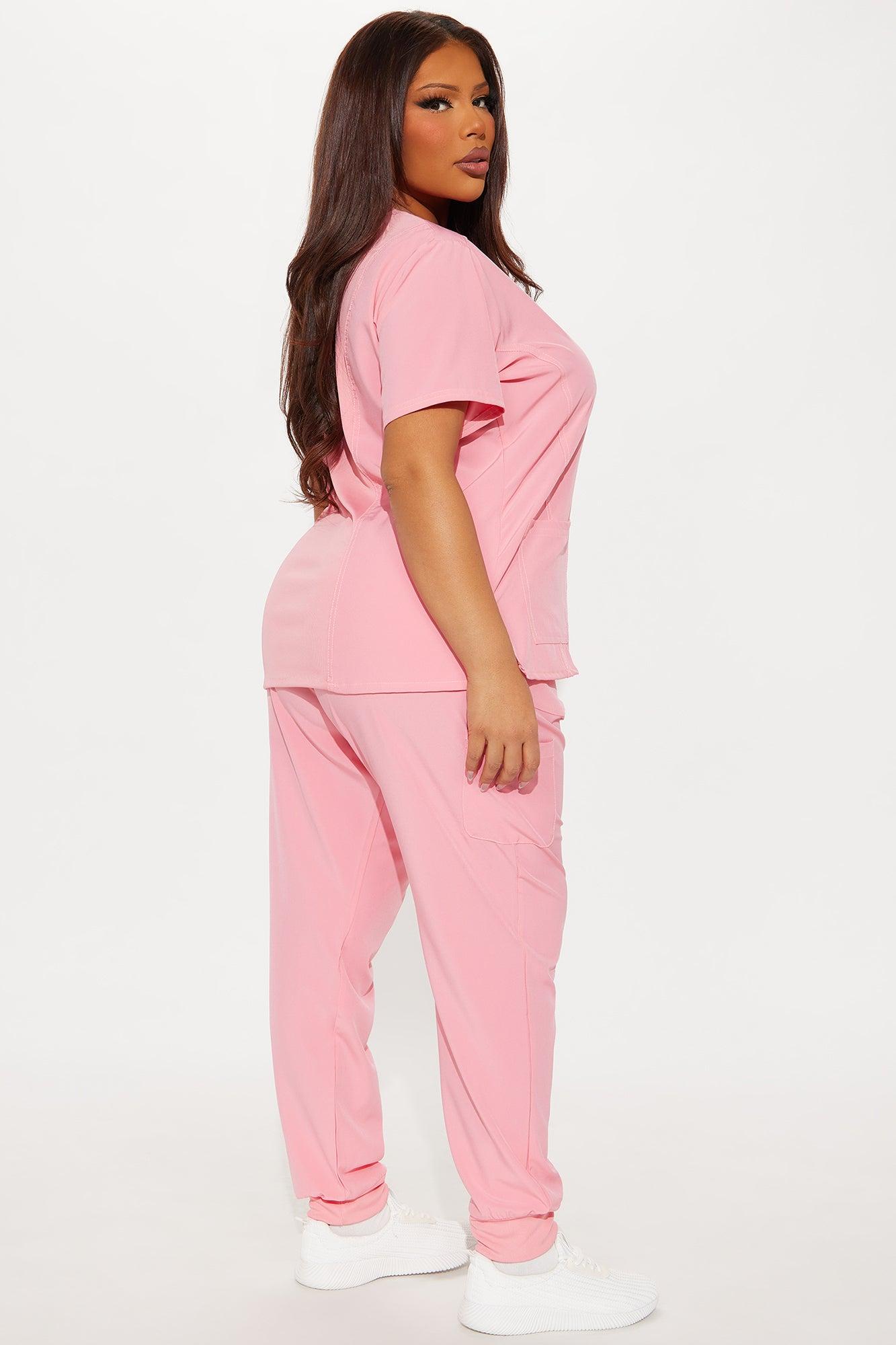 Checked In 4 Way Stretch Scrub Uniform Jogger Set - Peach Product Image