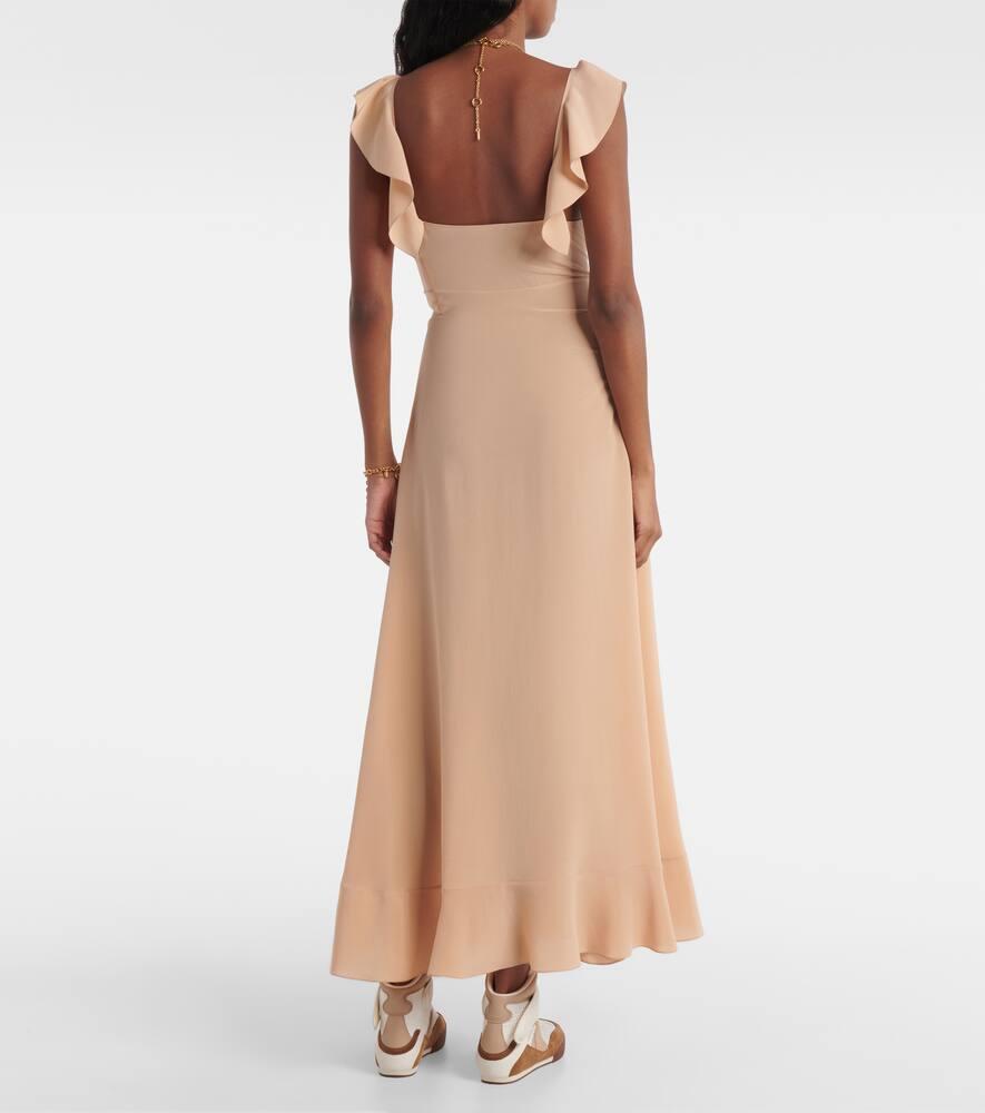 CHLOÉ Long Silk Dress With Flared Skirt And Ruffled Straps In Beige Product Image