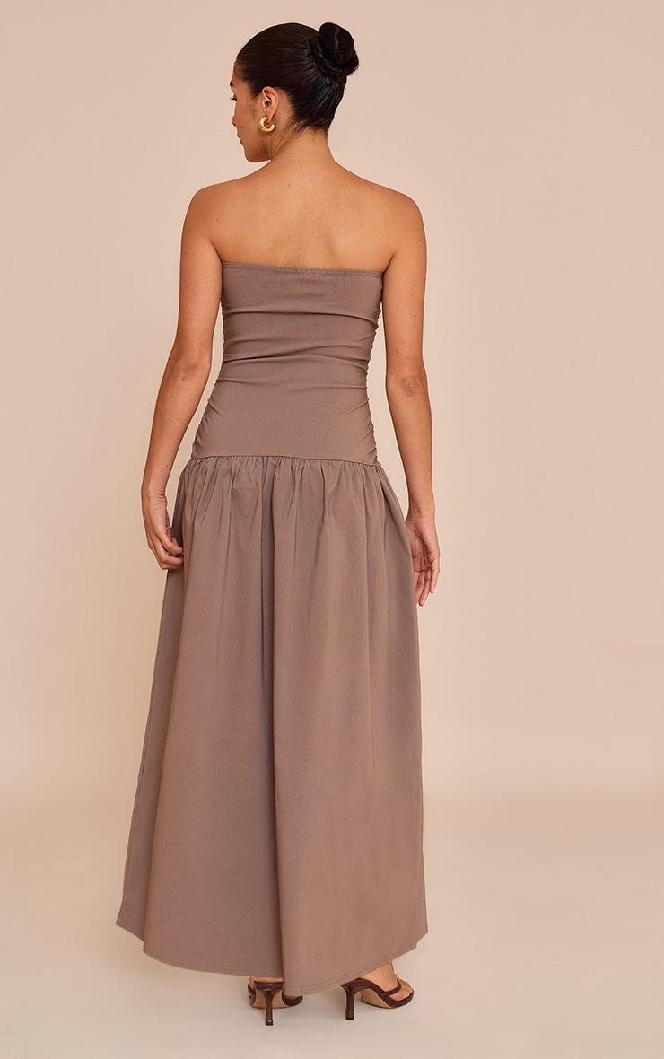 Petite Taupe Stretch Woven Bandeau Ruched Maxi Dress Product Image