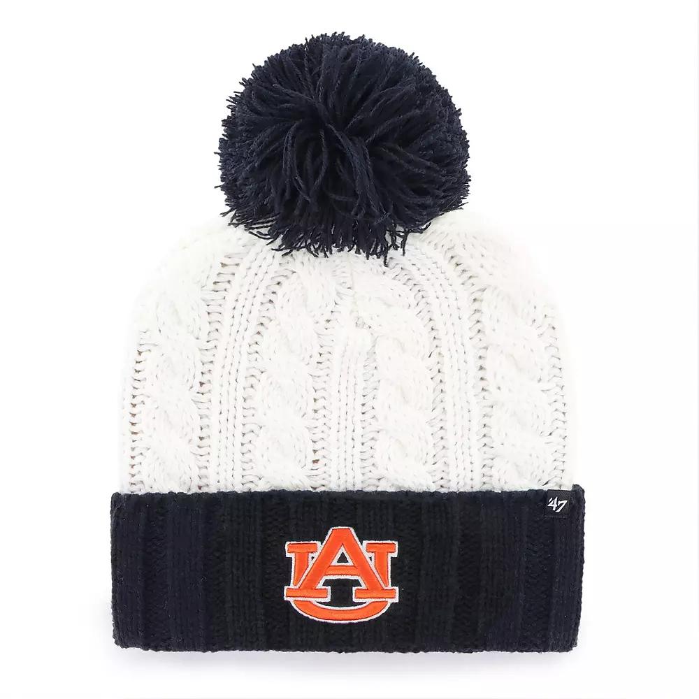 Women's '47 White Auburn Tigers Fireside Cuffed Knit Hat with Pom Product Image