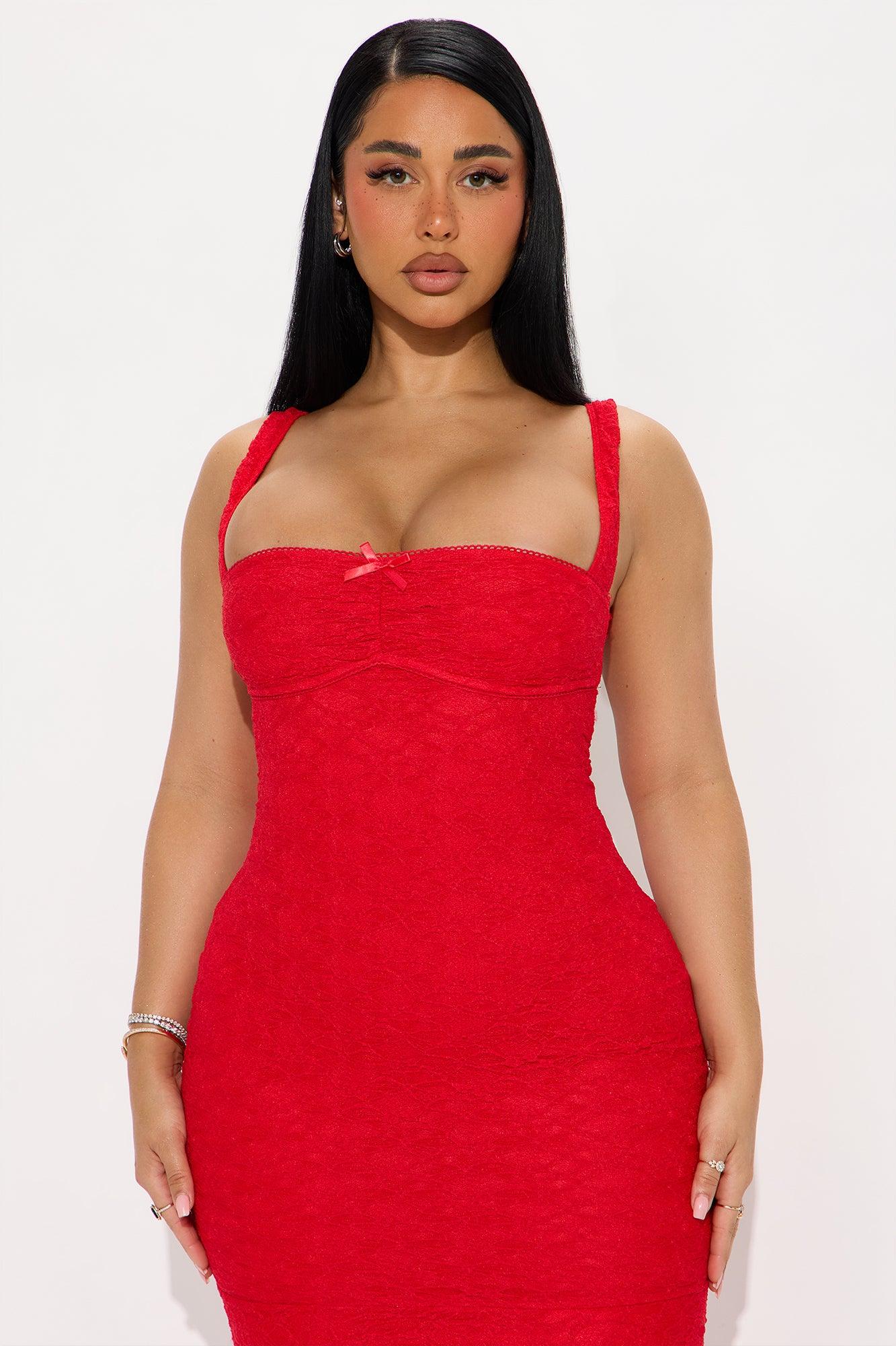 Anna Lace Midi Dress - Red Product Image