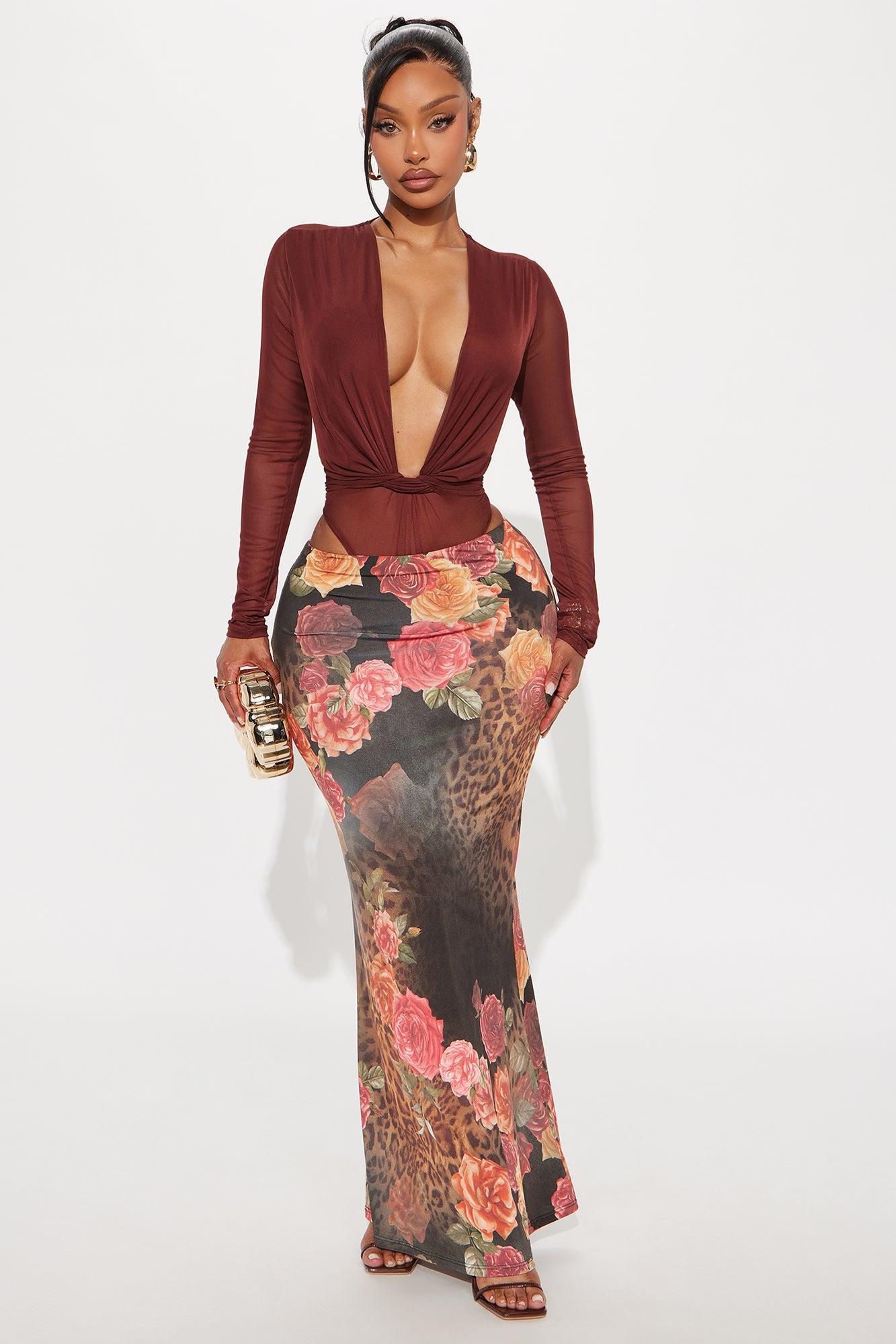 Apphia Long Sleeve Mesh Bodysuit - Brown Female Product Image