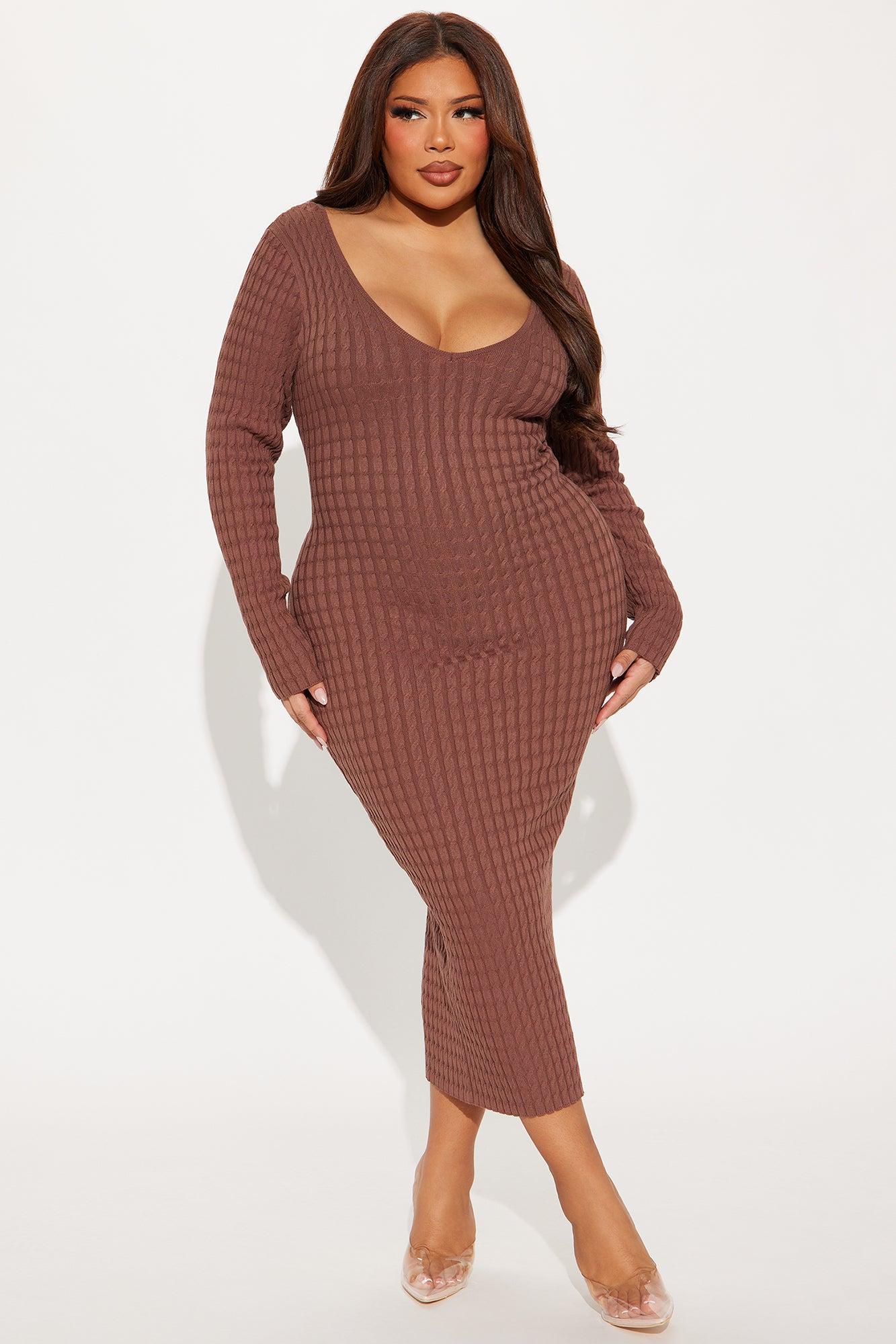 Kallan Cable Knit Midi Dress - Mocha Product Image