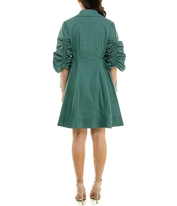 Moda Tara Button Front Collar 3/4 Sleeve Cotton Poplin Shirt Dress Product Image