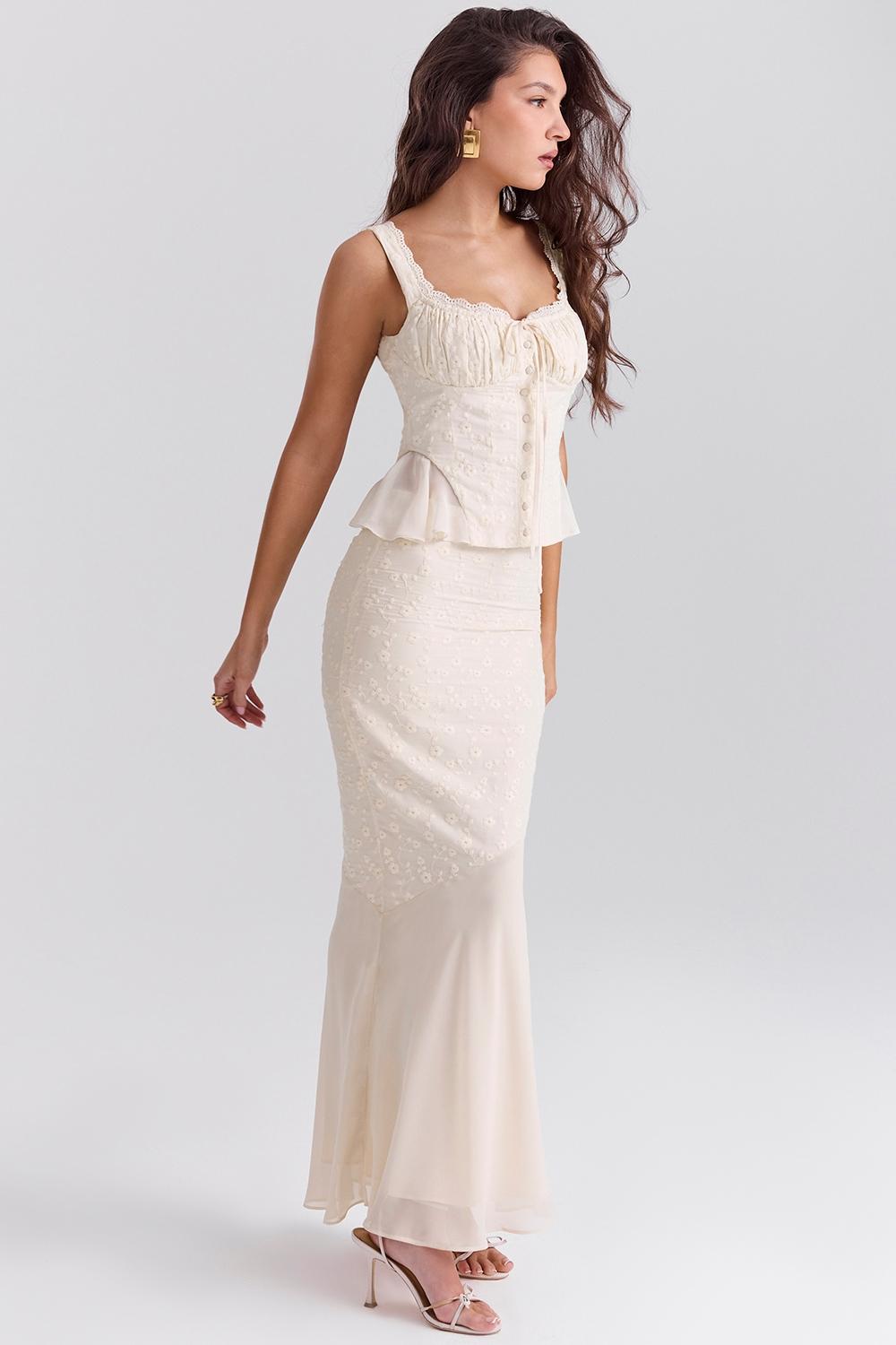 Lana  vintage cream cotton broderie anglais maxi skirt Product Image