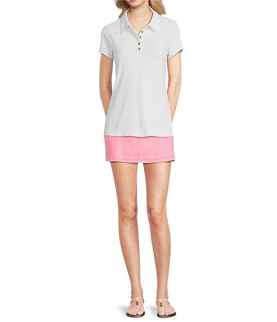 Lilly Pulitzer Frida Point Collar Button Neck Short Sleeve Scallop Polo Top Product Image