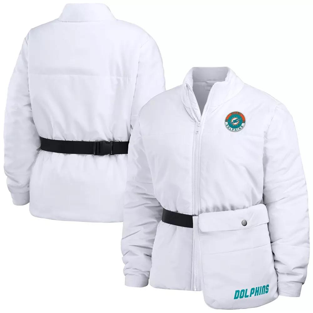 Women's WEAR by Erin Andrews White Miami Dolphins Packaway Full-Zip Puffer Jacket,  Product Image