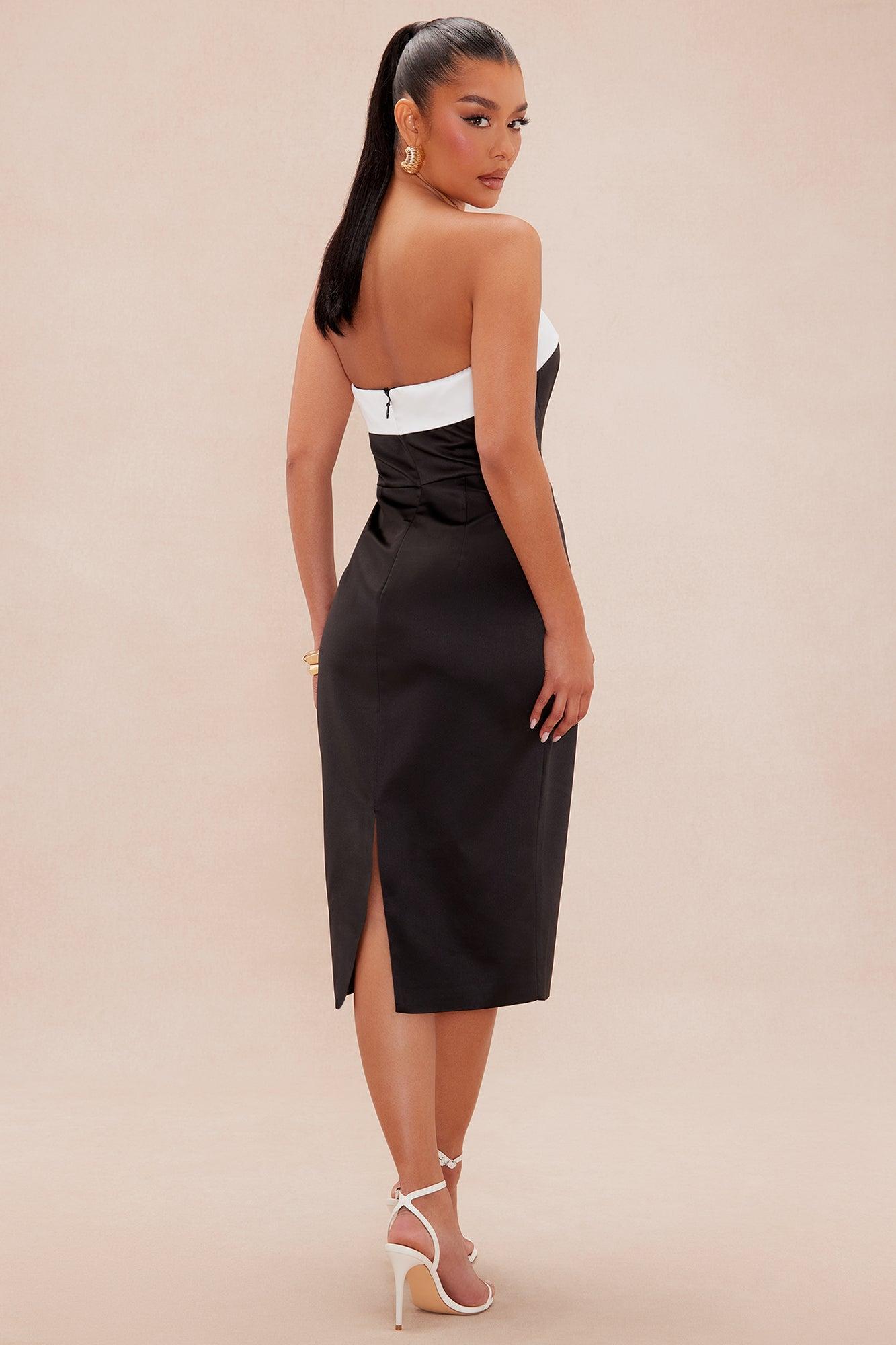 Emily Satin Midi Dress - Black/White Product Image