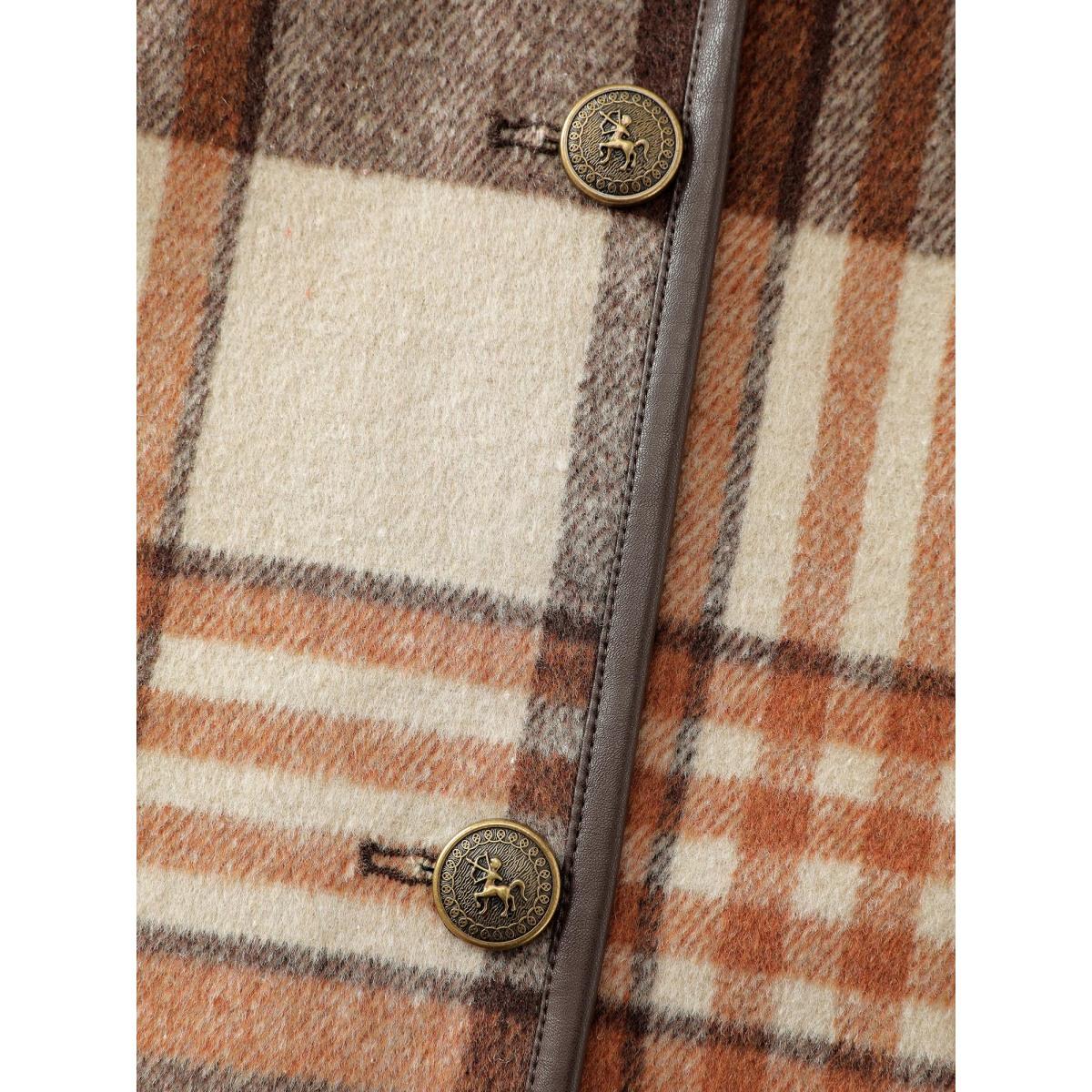 Plus Size Plaid Print Collar Pockets Coat Women Browncoffeecolor Leisure Loose Ladies Casual Winter Coats BloomChic 12/L Product Image