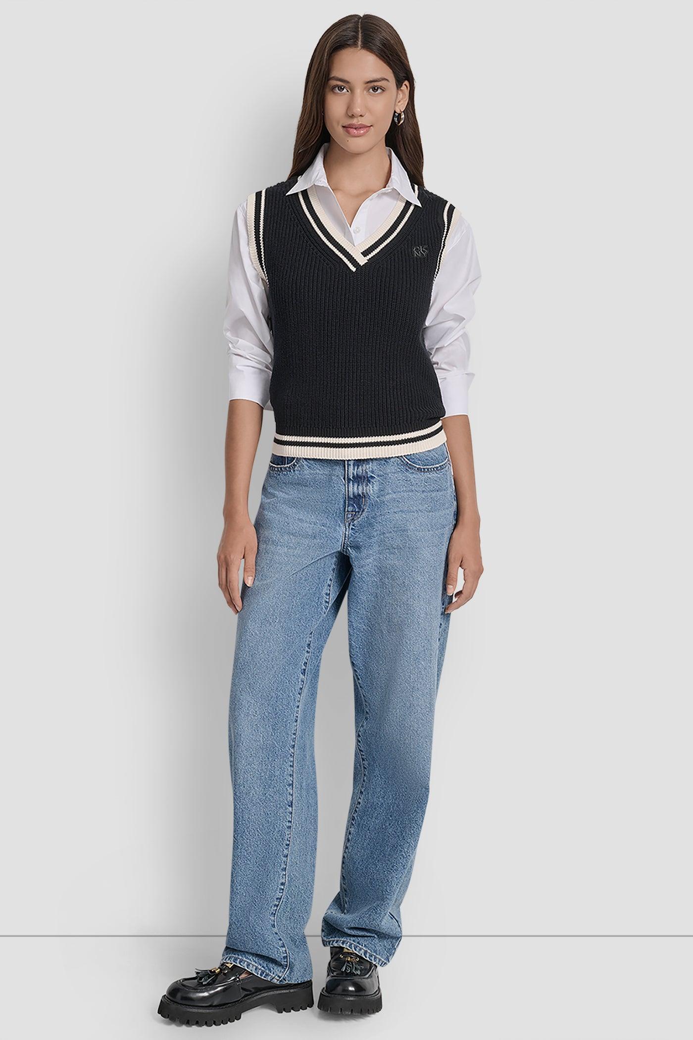 V-NECK TIPPED SLEEVELESS SWEATER Product Image