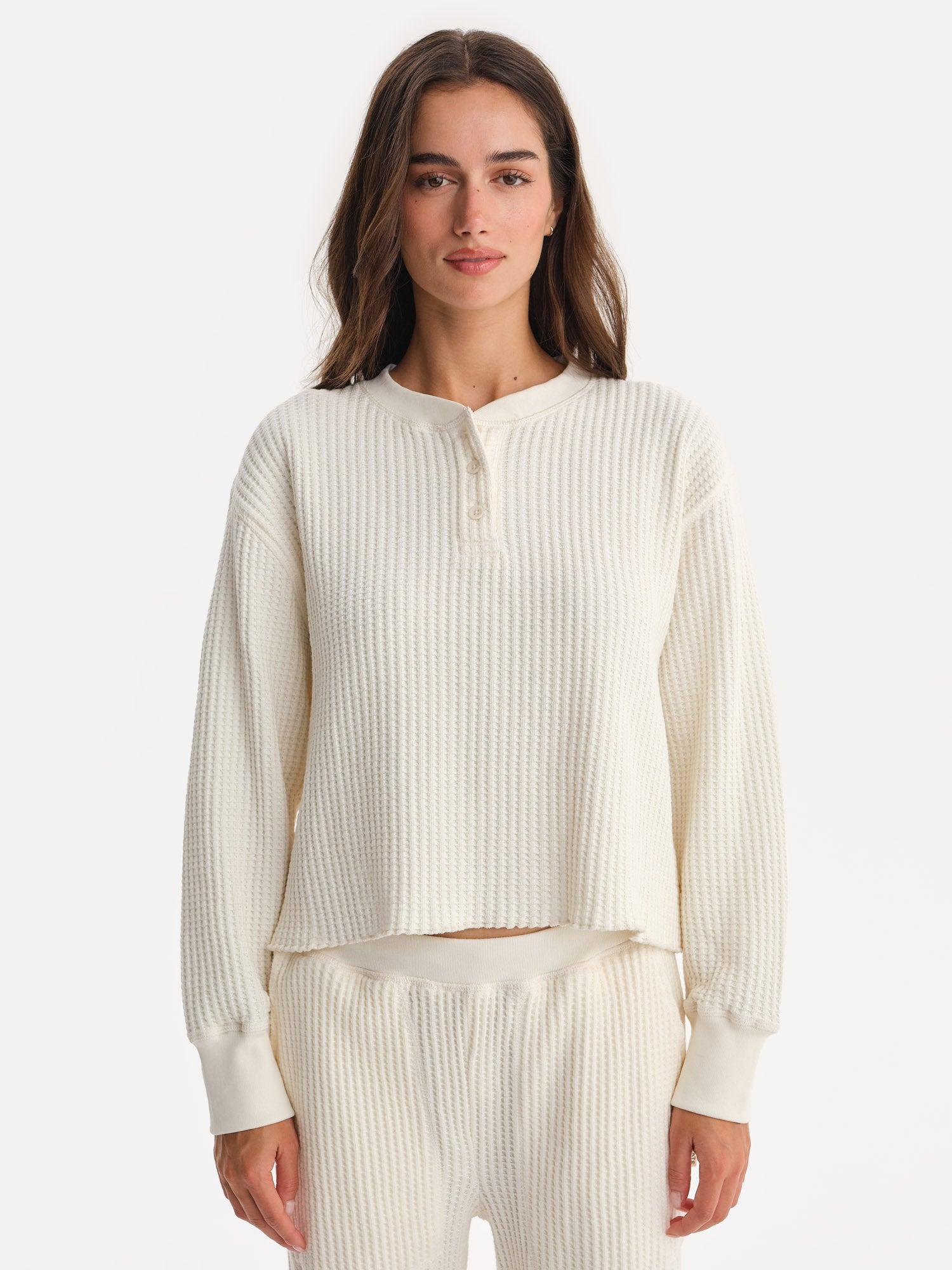 Organic Waffle Cropped Henley Female Product Image