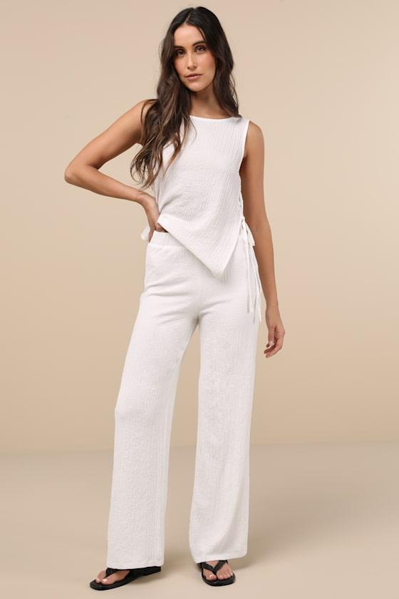 Easygoing Energy White Textured High-Rise Pants Product Image