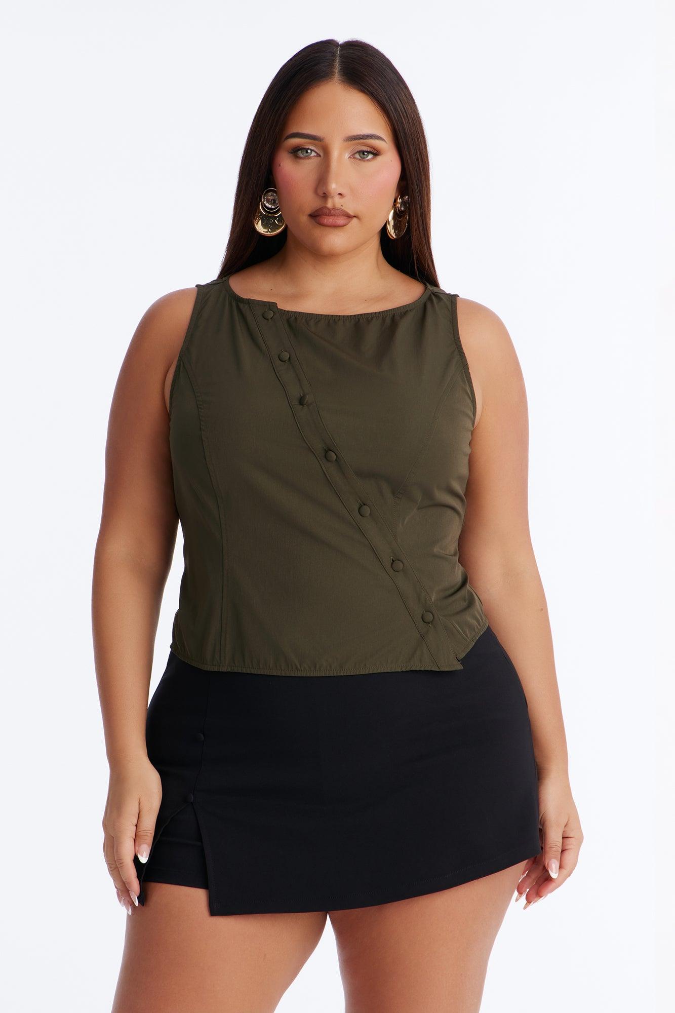Murphy Button Up Crepe Top - Olive Female Product Image
