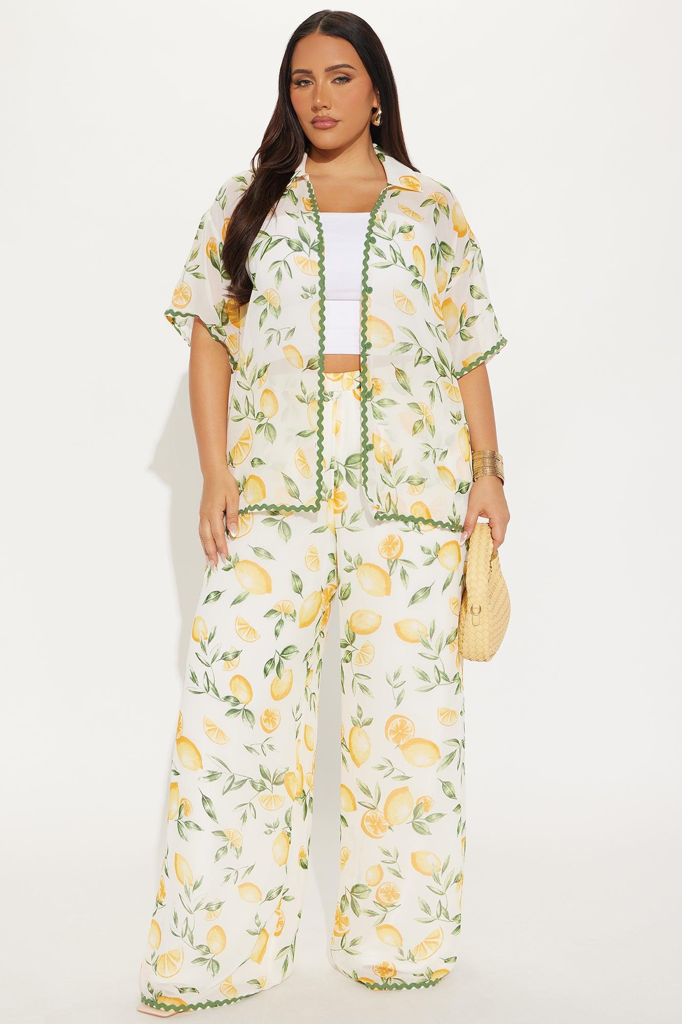 Lemon Twist Chiffon Wide Leg Pant Set - Yellow Product Image