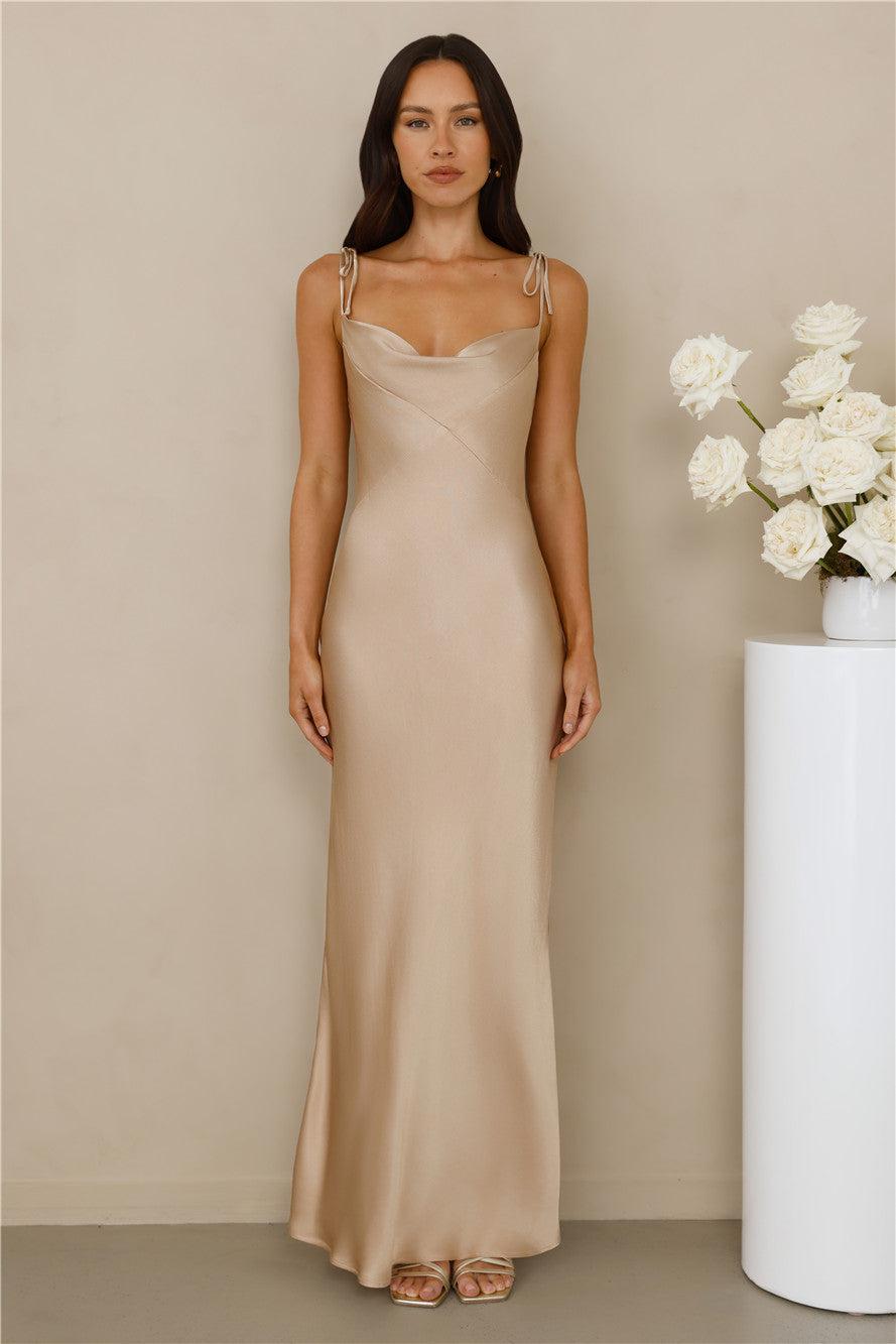 The Penelope Cowl Satin Maxi Dress Champagne Product Image