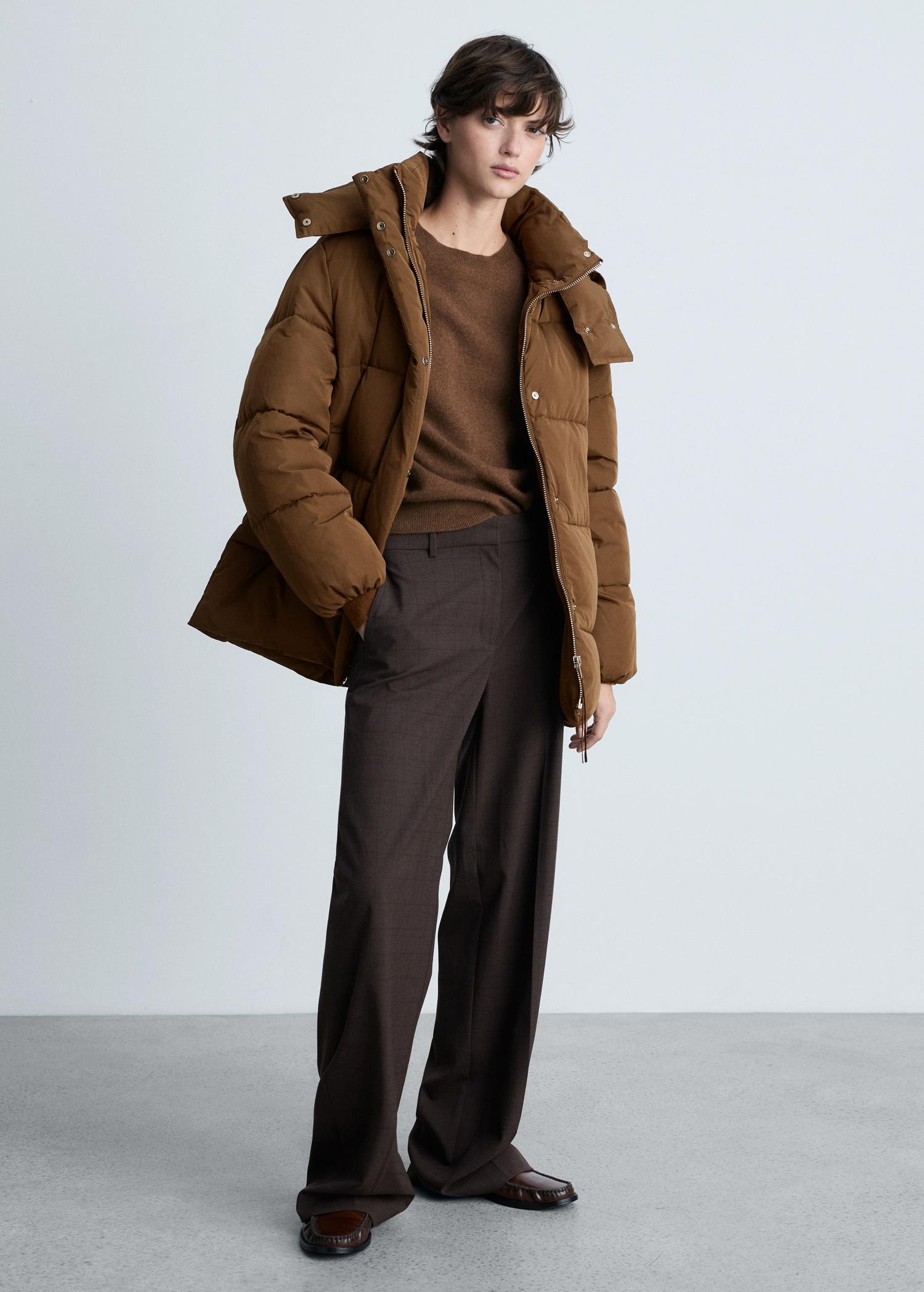 Quilted midi anorak with hood - Women | MANGO USA Product Image