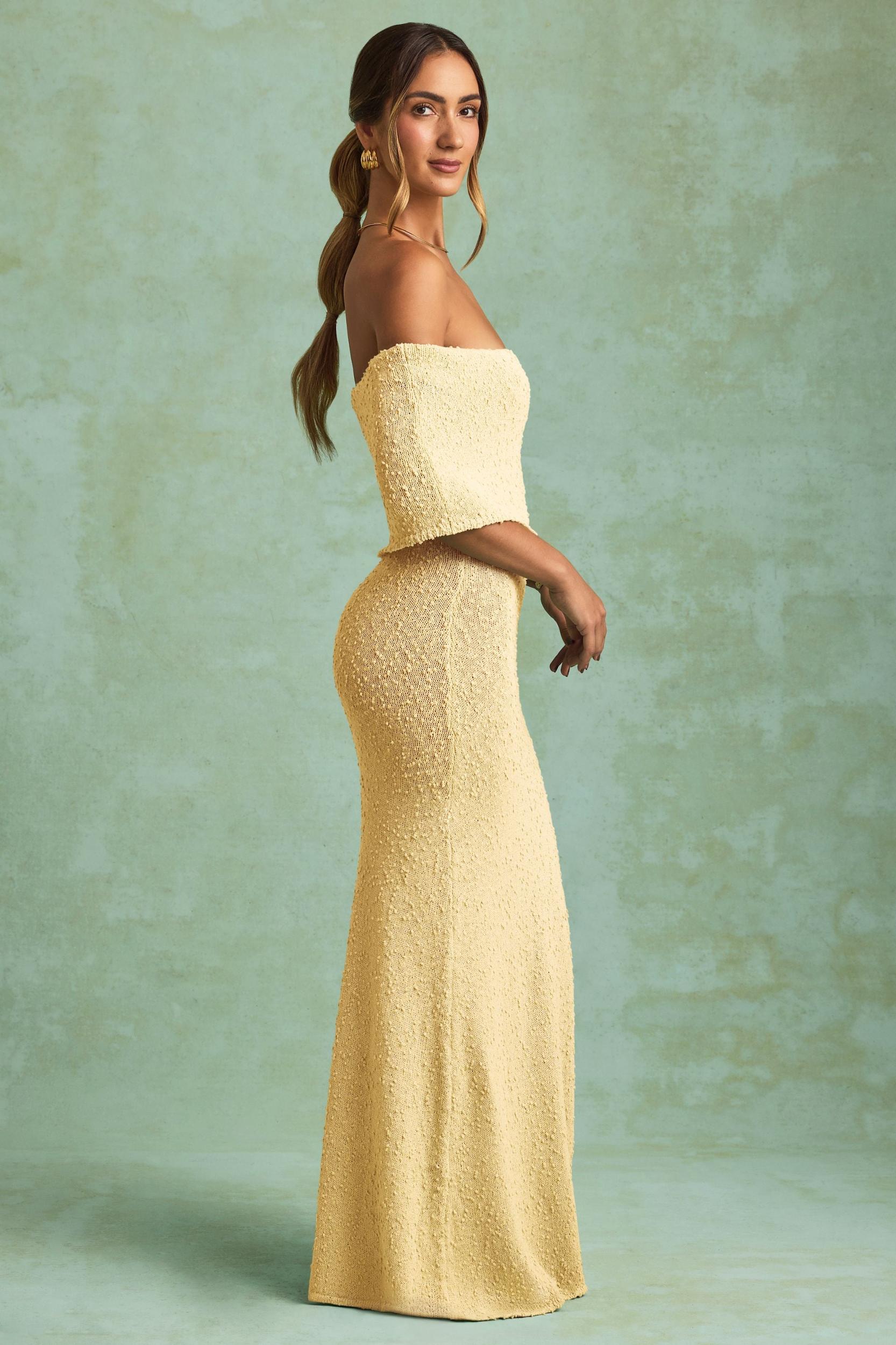Bouclé Off-Shoulder Maxi Dress in Yellow Girls Product Image