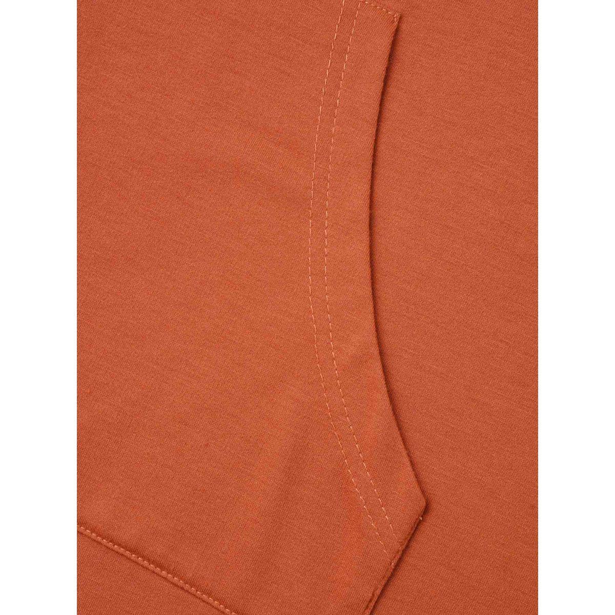 Plus Size Plain Hooded Drawstring Kangaroo Pocket Dress OrangeRed Women Casual Non Hooded Long Sleeve Curvy BloomChic 10/M Product Image
