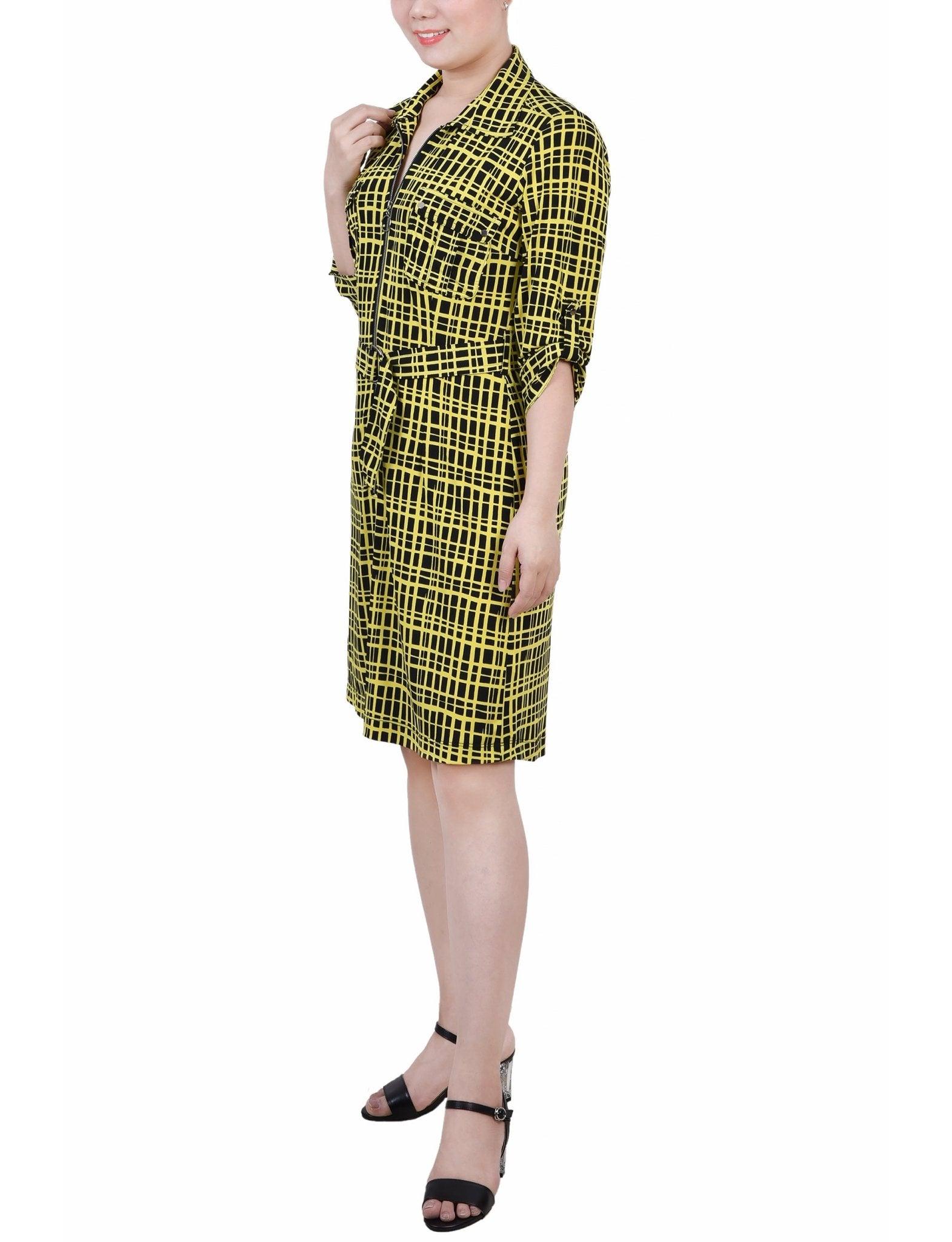 Golden Viewbox Belted Roll Tab Zip Front Shirtdress - Petite Product Image