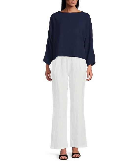 M Made in Italy Woven Boat Neck Long Sleeve Top Product Image