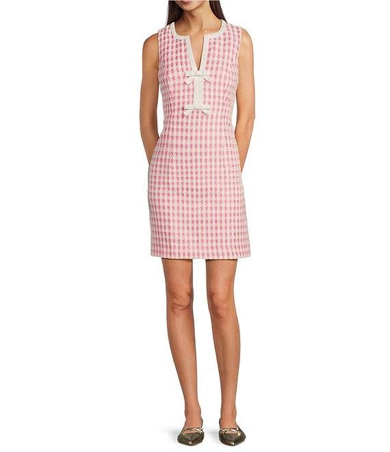Lilly Pulitzer Aria Charming Check Boucle Notch Neck Sleeveless Bow Shift Dress Product Image