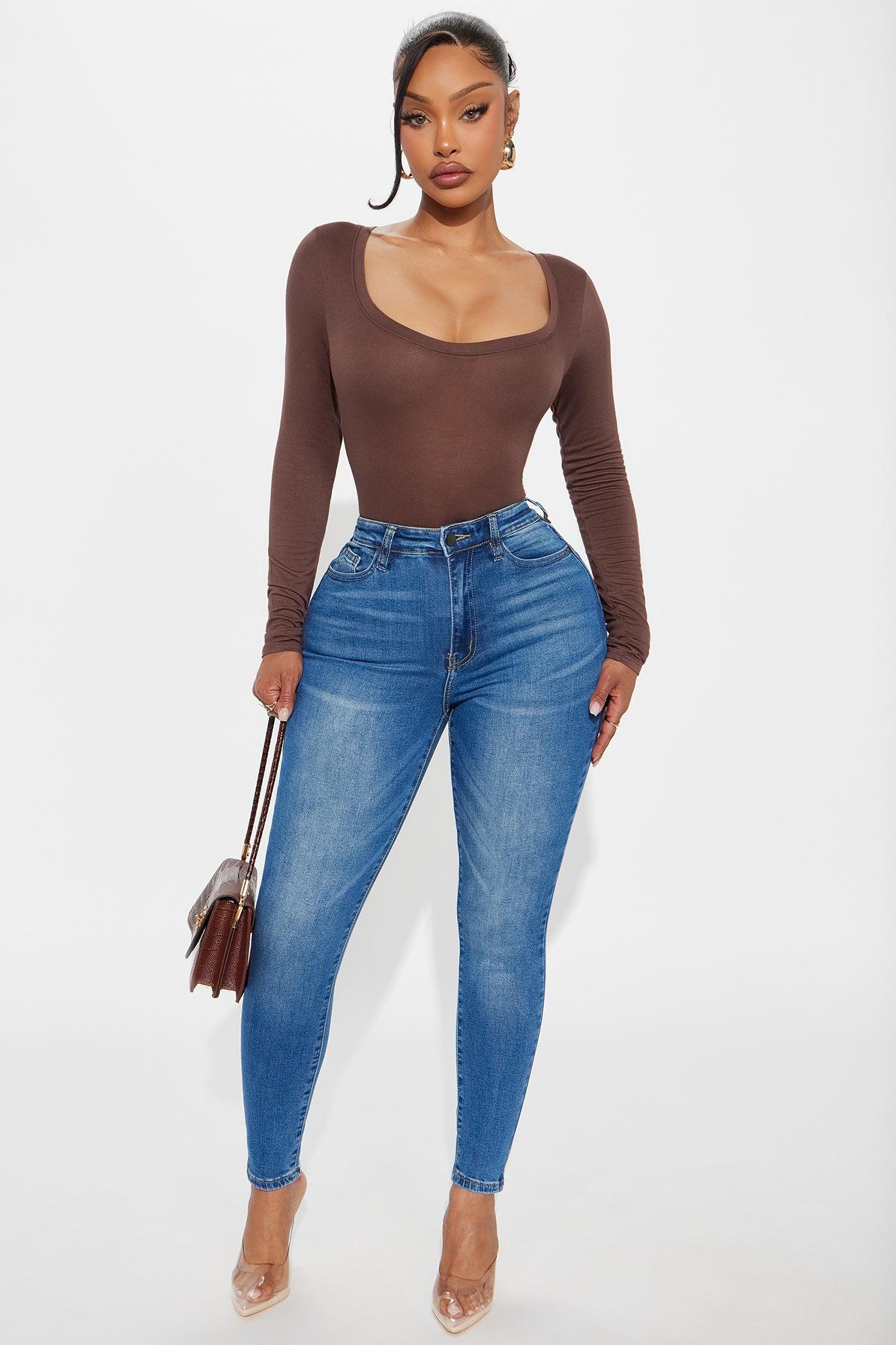 Marlene Scoop Neck Long Sleeve Bodysuit - Chocolate Female Product Image