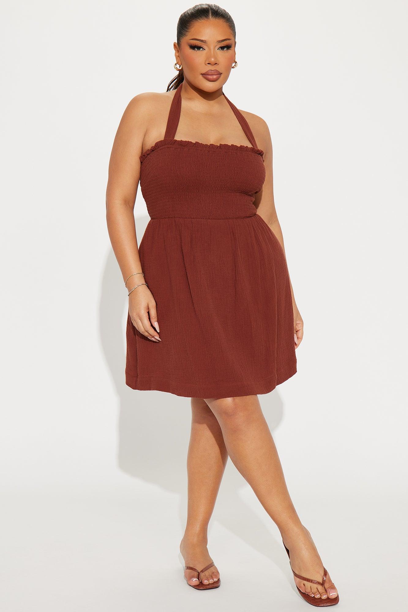 Mindy Smocked Mini Dress - Brown Product Image