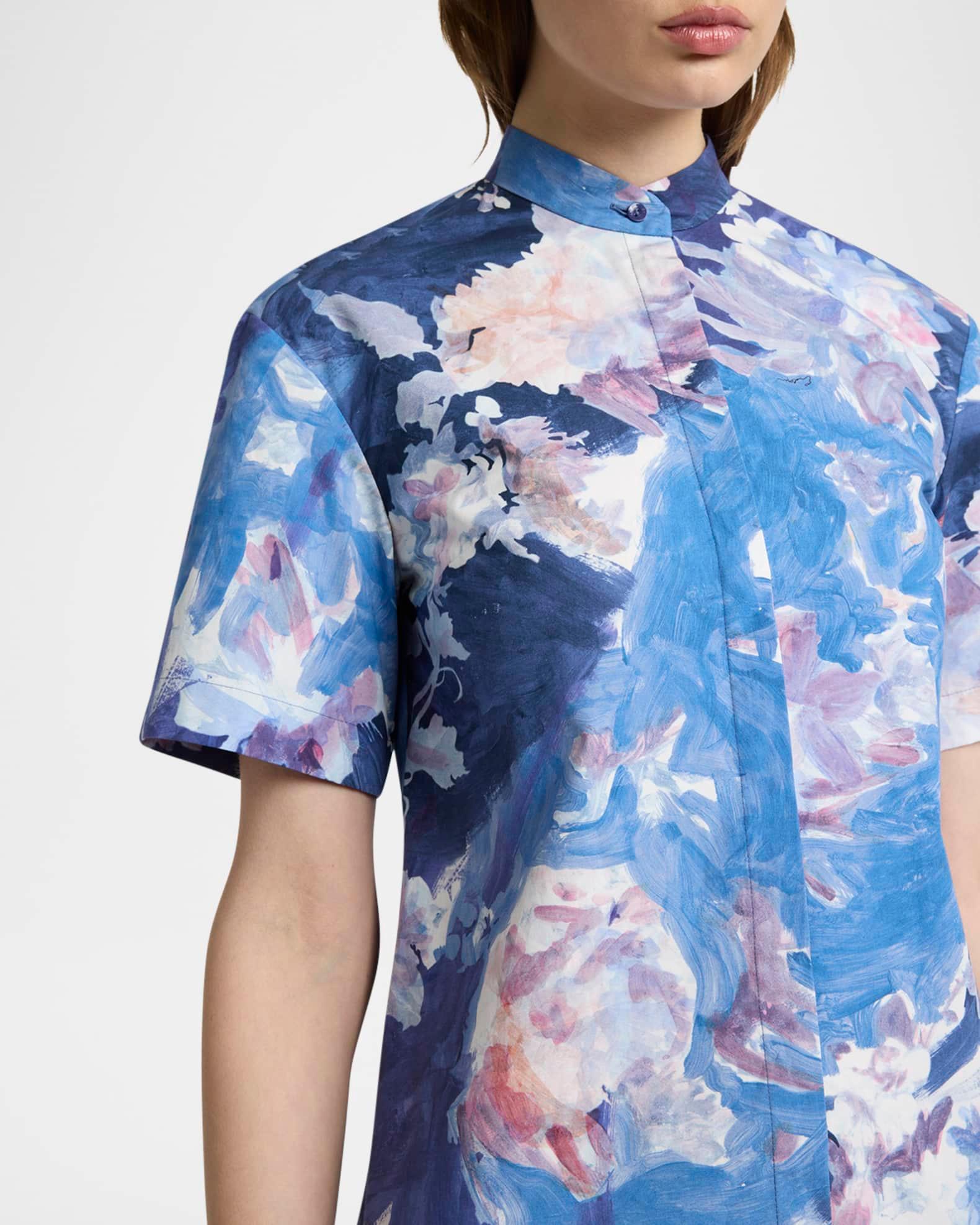 Abstract-Print Short-Sleeve Ruffle Mini Shirtdress Product Image