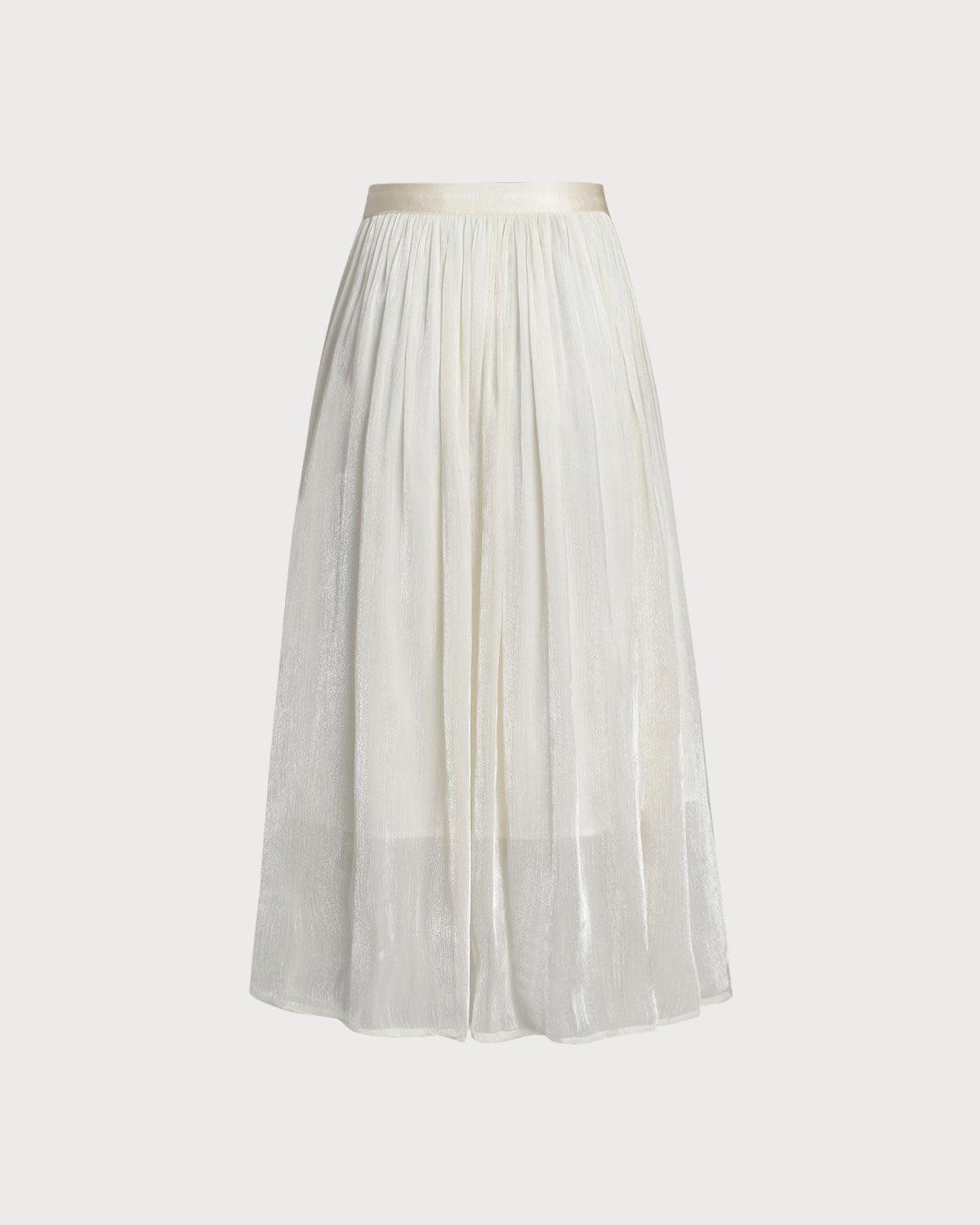 Beige Flowy Pleated Midi Skirt Product Image