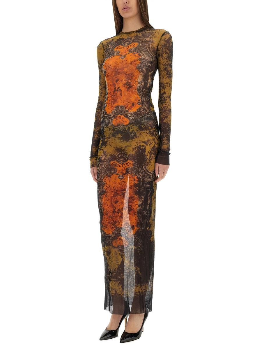 JEAN PAUL GAULTIER Graphic Print Full-length Dress With Long Sleeves In Black Product Image