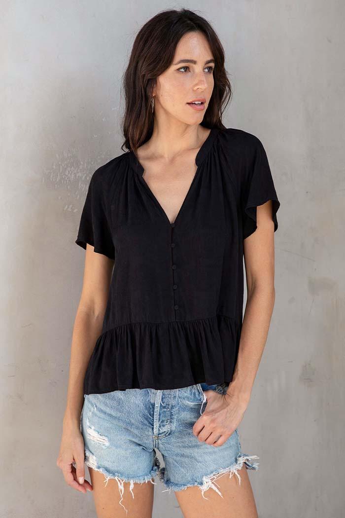 Jacquard Flutter Sleeve Peplum Blouse Product Image