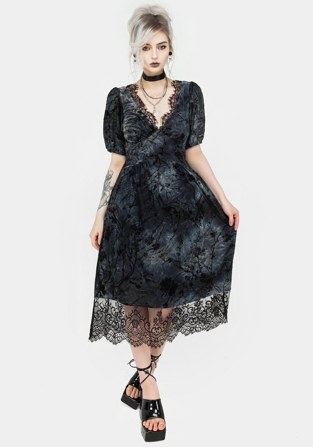 Vice Lace Trim Velour Midi Dress Product Image