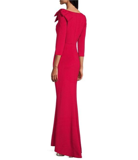 Jessica Howard 3/4 Sleeve Asymmetrical Neck Bow Shoulder Side Tuck Gown Product Image