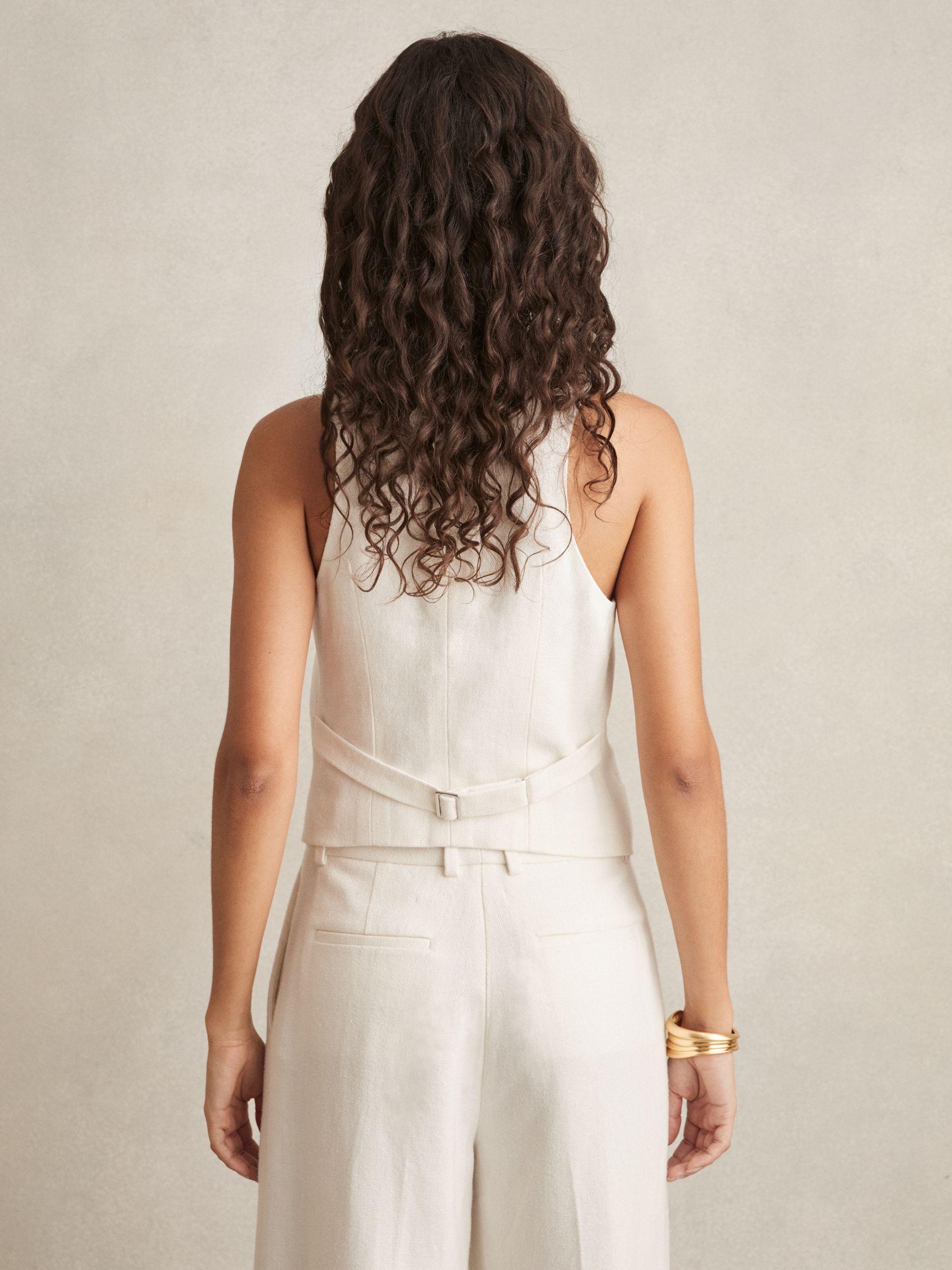 Linen-Blend Button-Through Waistcoat in White Product Image