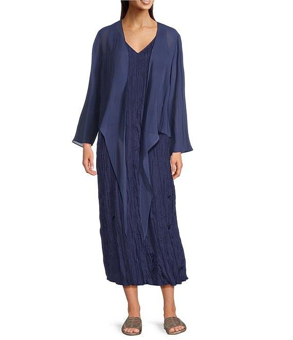 Eileen Fisher Sheer Silk Georgette Tie Front Bracelet Sleeve Cardigan Product Image