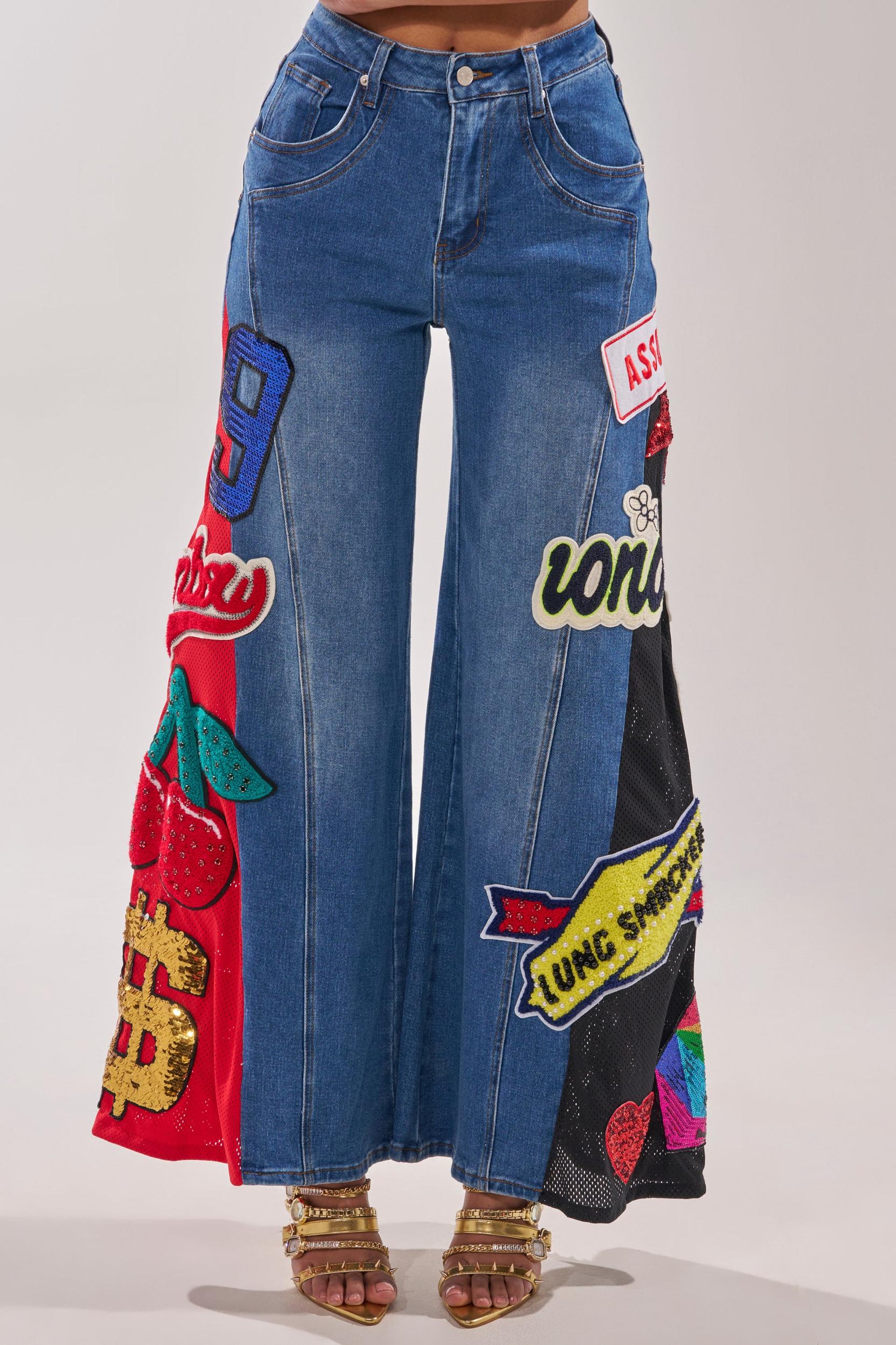 NOT SORRY PATCHWORK DENIM JEANS Product Image