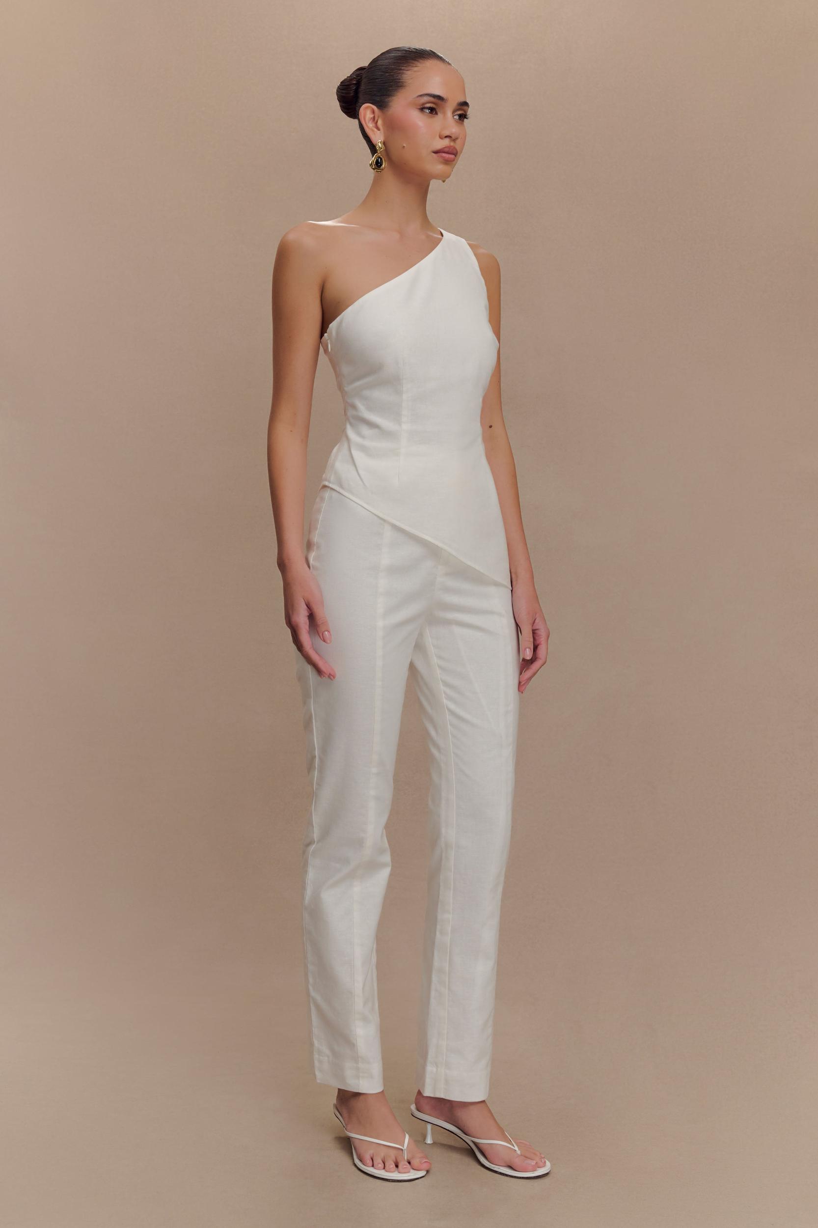 Dora Linen Straight Leg Pant - Ivory Product Image