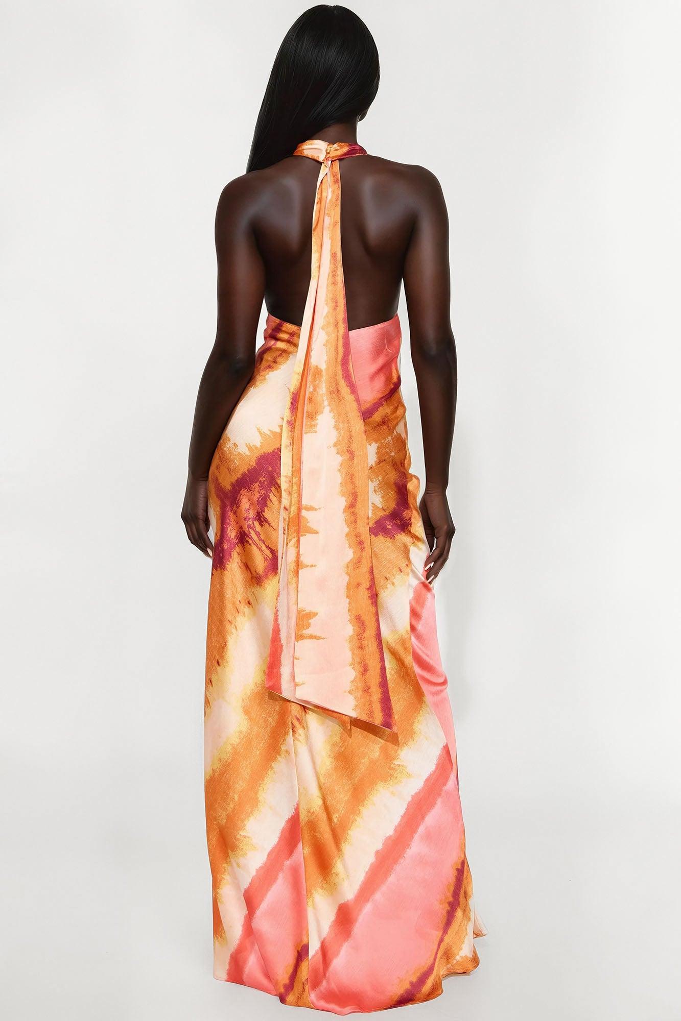Sunset Hills Backless Satin Maxi Dress - Orange/combo Female Product Image