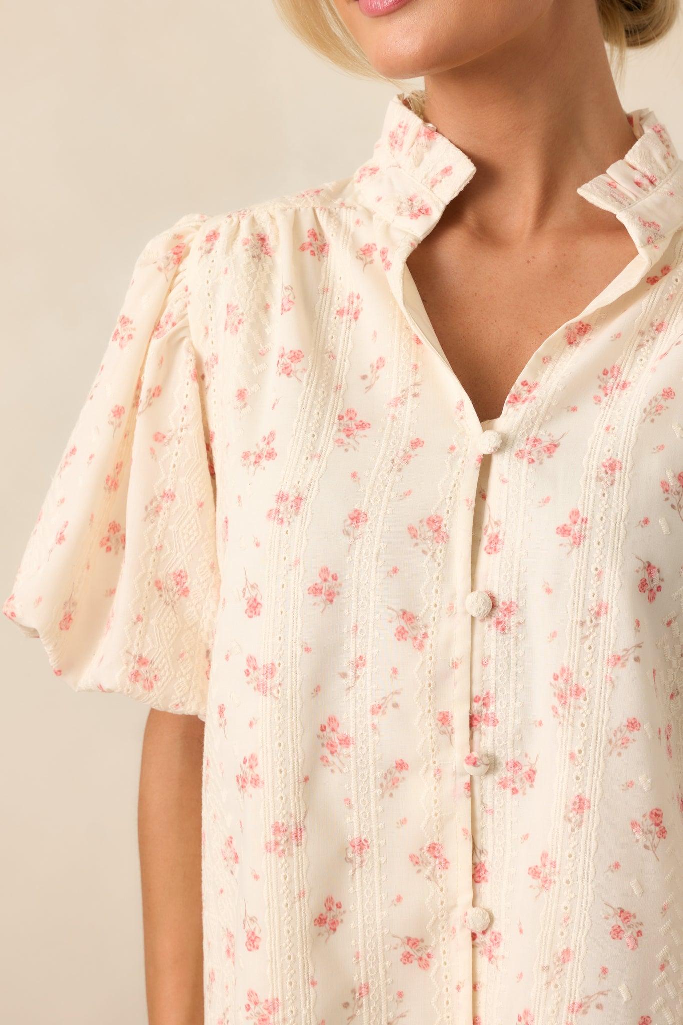 Rose Garden Yellow Floral Button Front Blouse Product Image