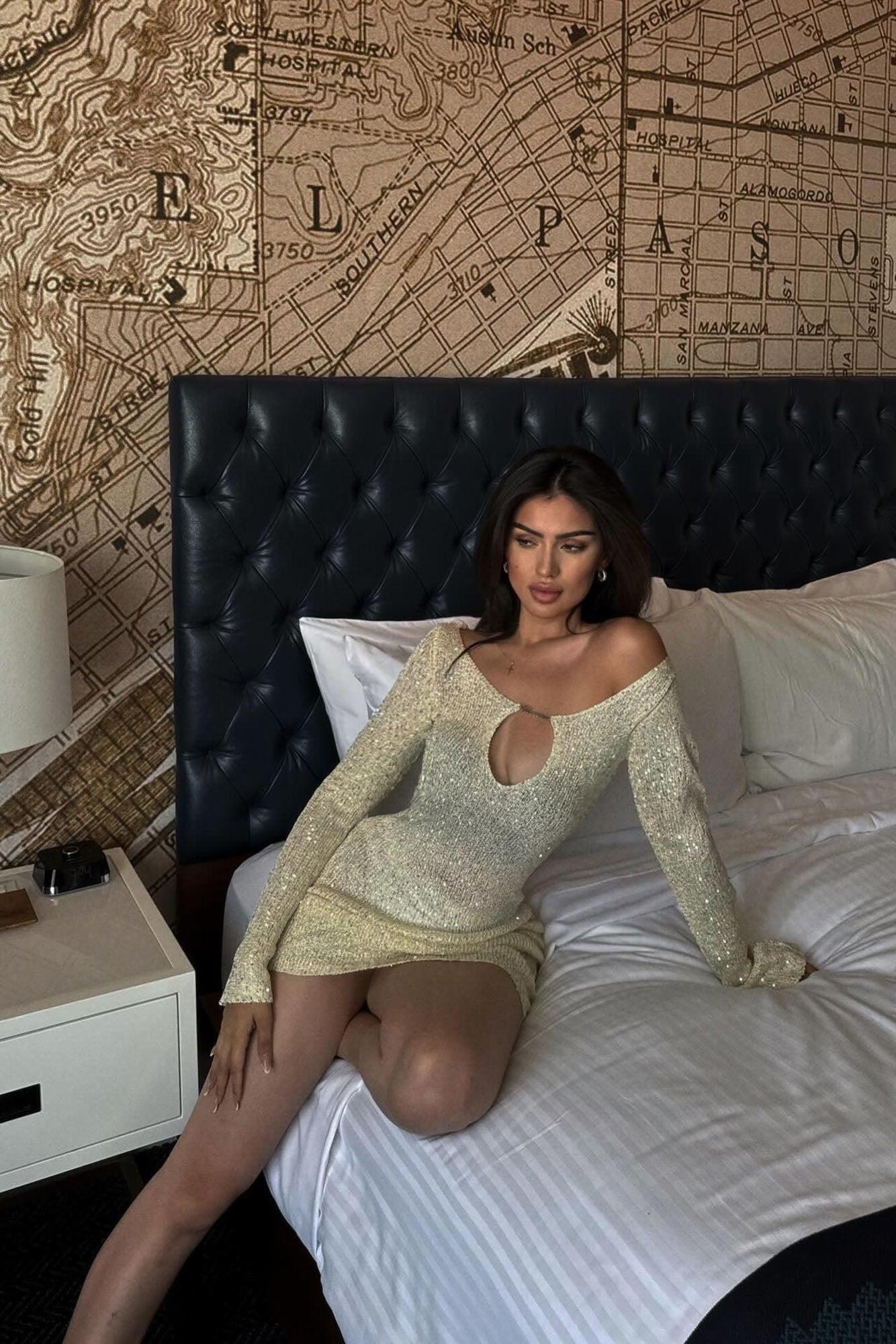 Shimmer And Glow Crochet Mini Dress - Cream Female Product Image