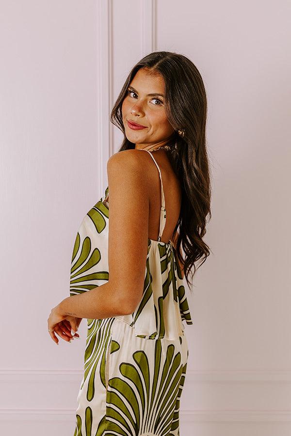 Hawaiian Paradise Satin Crop Top In Olive Product Image