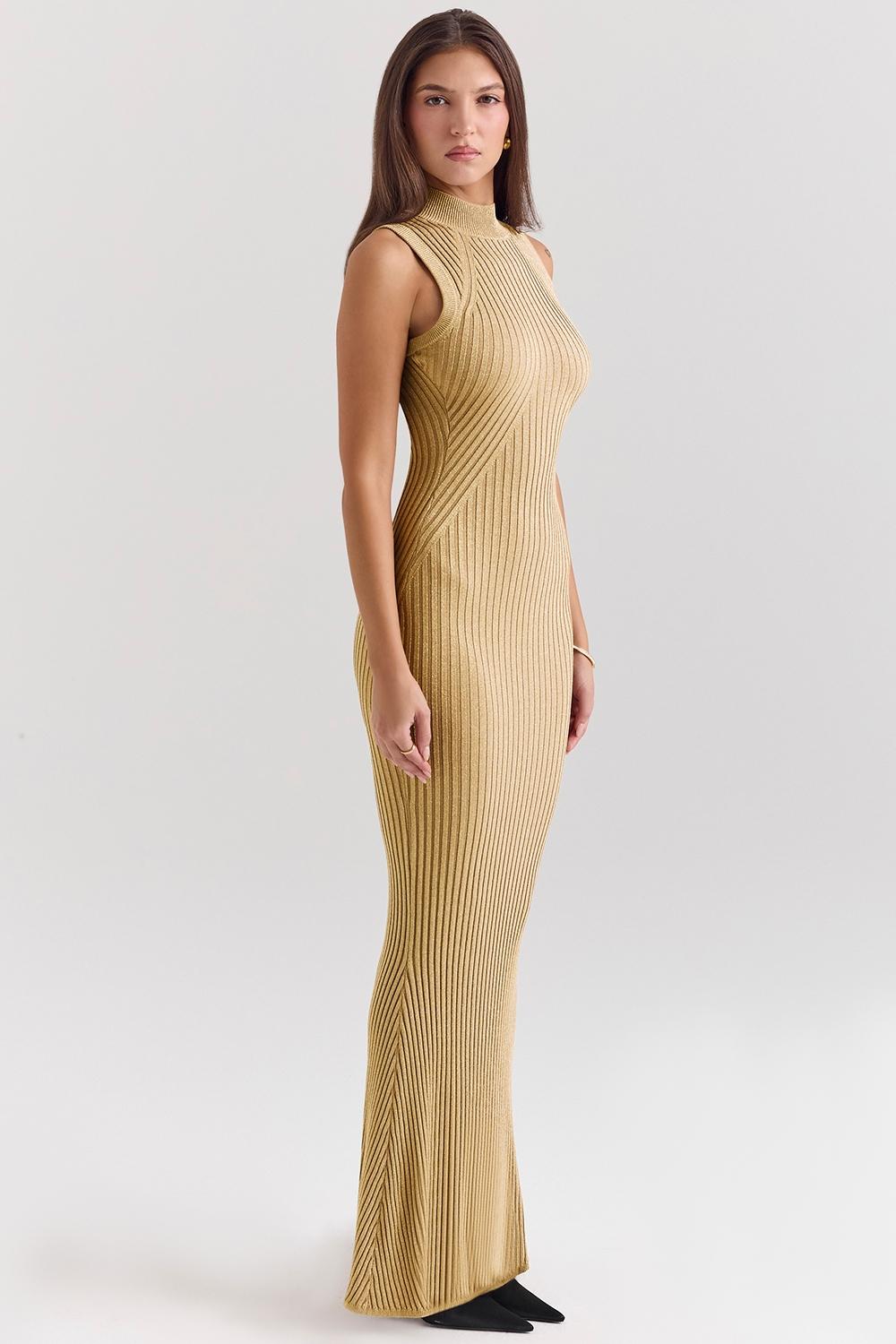 Emmie  gold metallic maxi dress Product Image