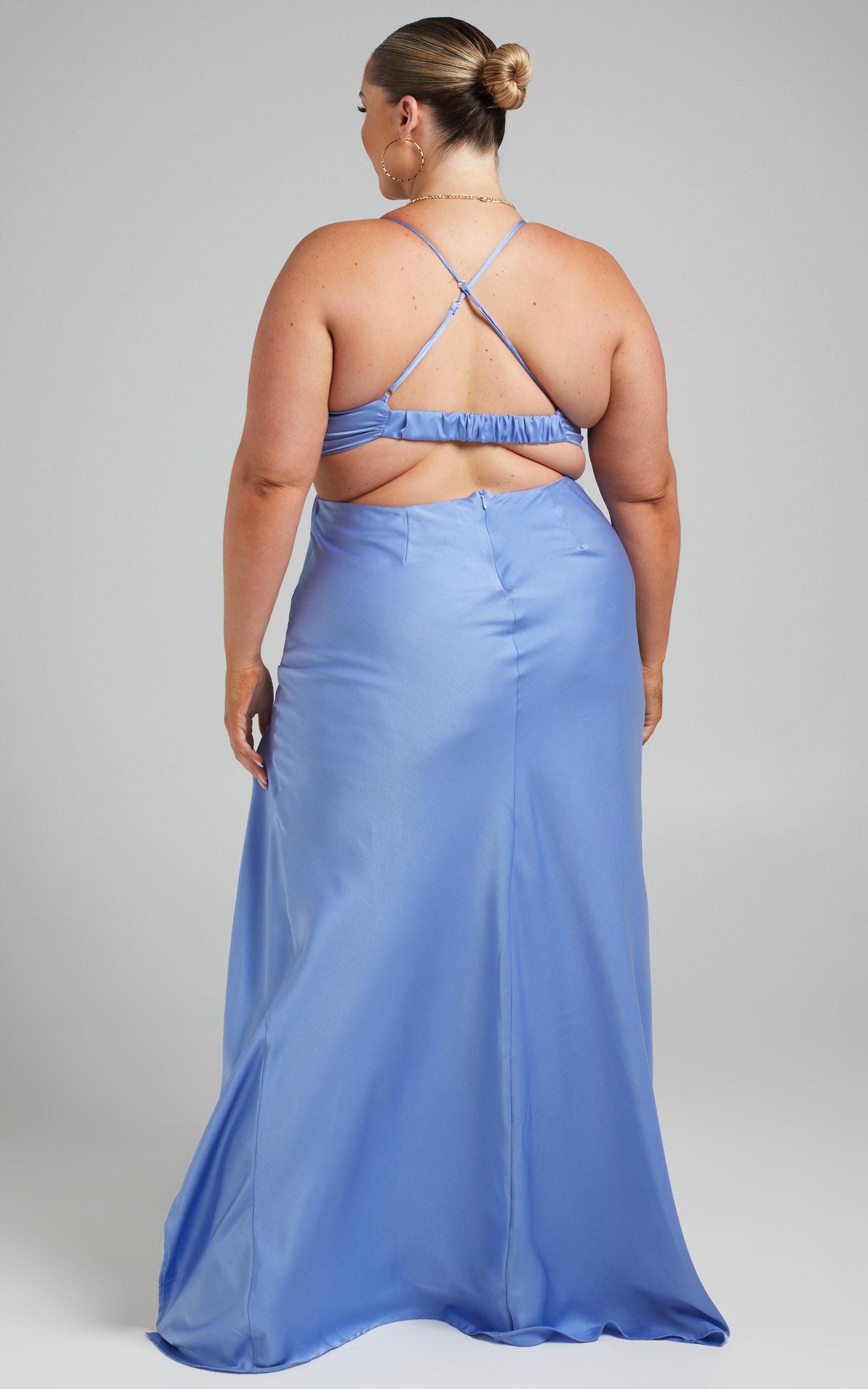 Sophie Maxi Dress - Cowl Neck Cross Back Dress in Blue Product Image