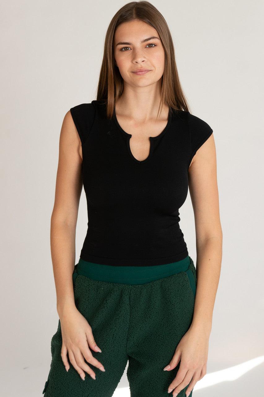 Notch Neck Ribbed Seamless Tee Product Image