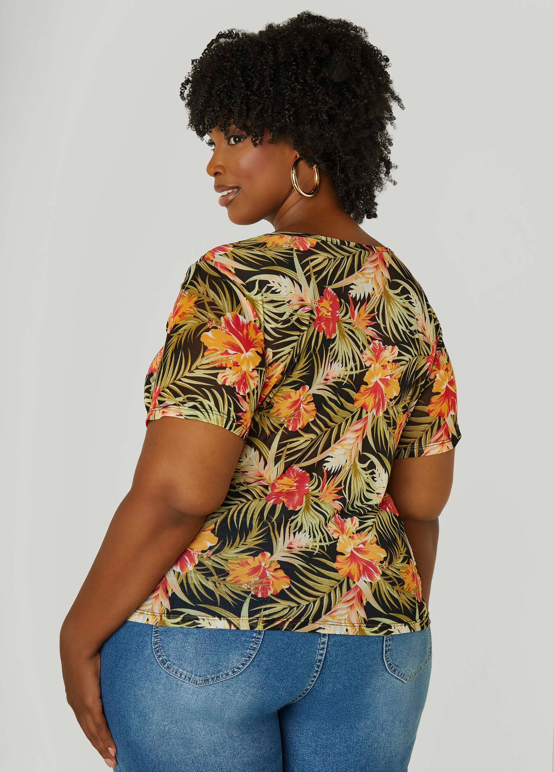 Plus Size Floral Mesh Tee Ashley Stewart Product Image