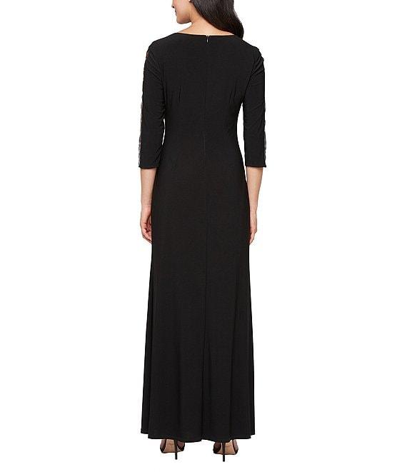Ignite Evenings Petite Size Matte Jersey Embroidered 3/4 Sleeve Ruched Gown Product Image
