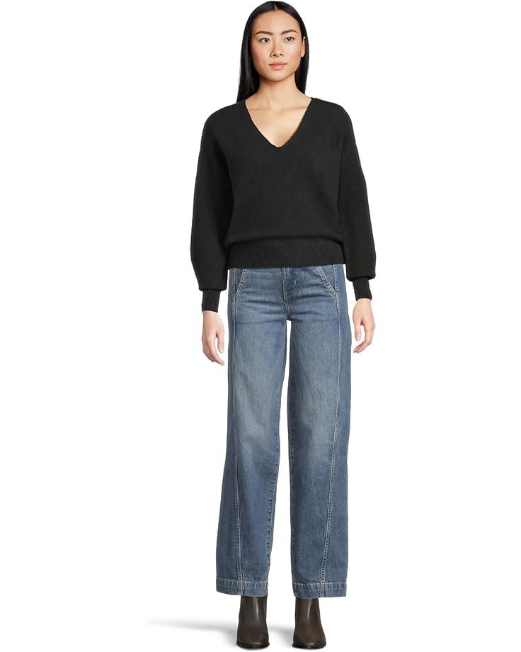 Stripe V-Neck Cozy Cotton Wedged Pullover Product Image