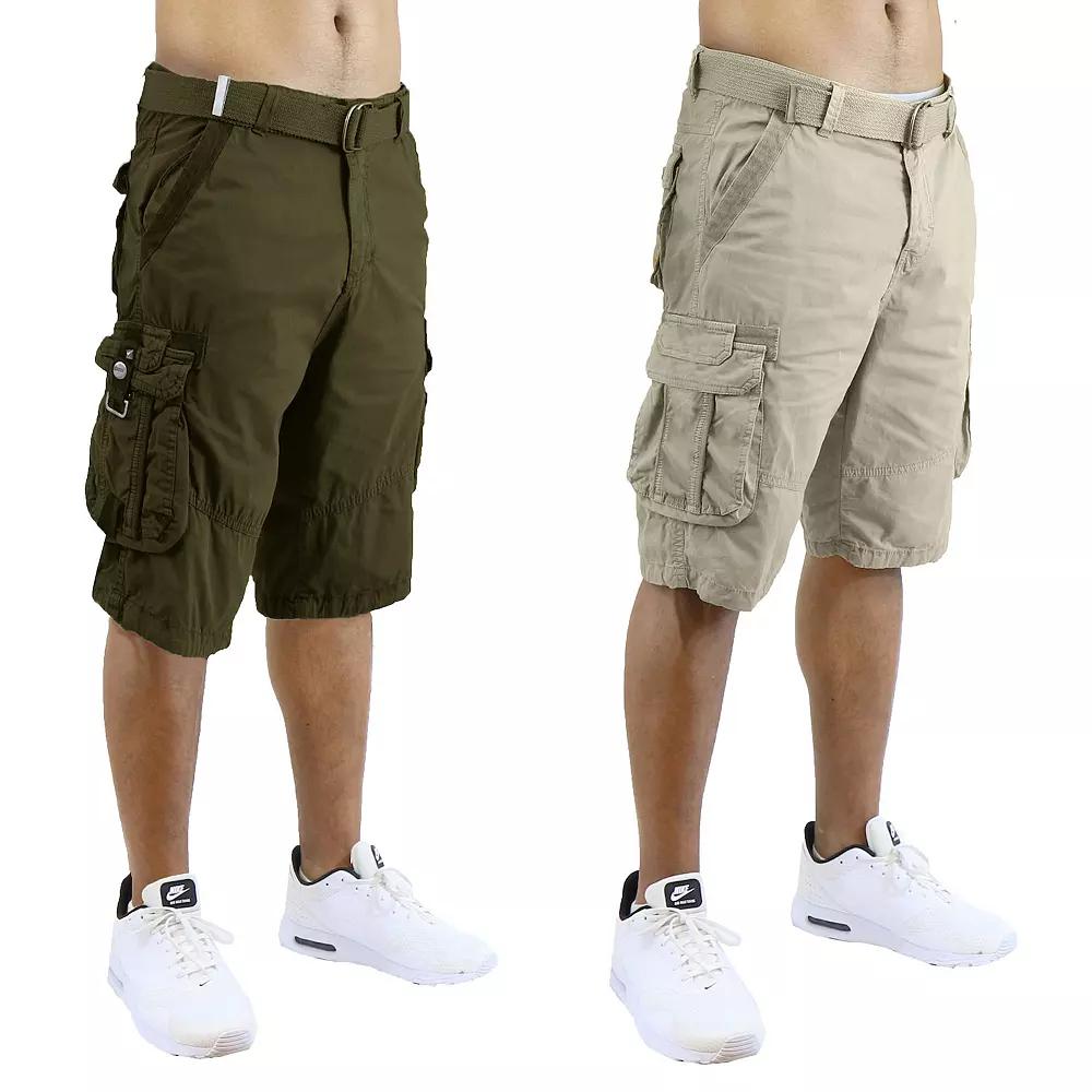 Men's Blu Rock 13.5" Distressed Cotton Cargo Shorts with Belt 2-Pack, Size: 40, Olive Light Green Product Image
